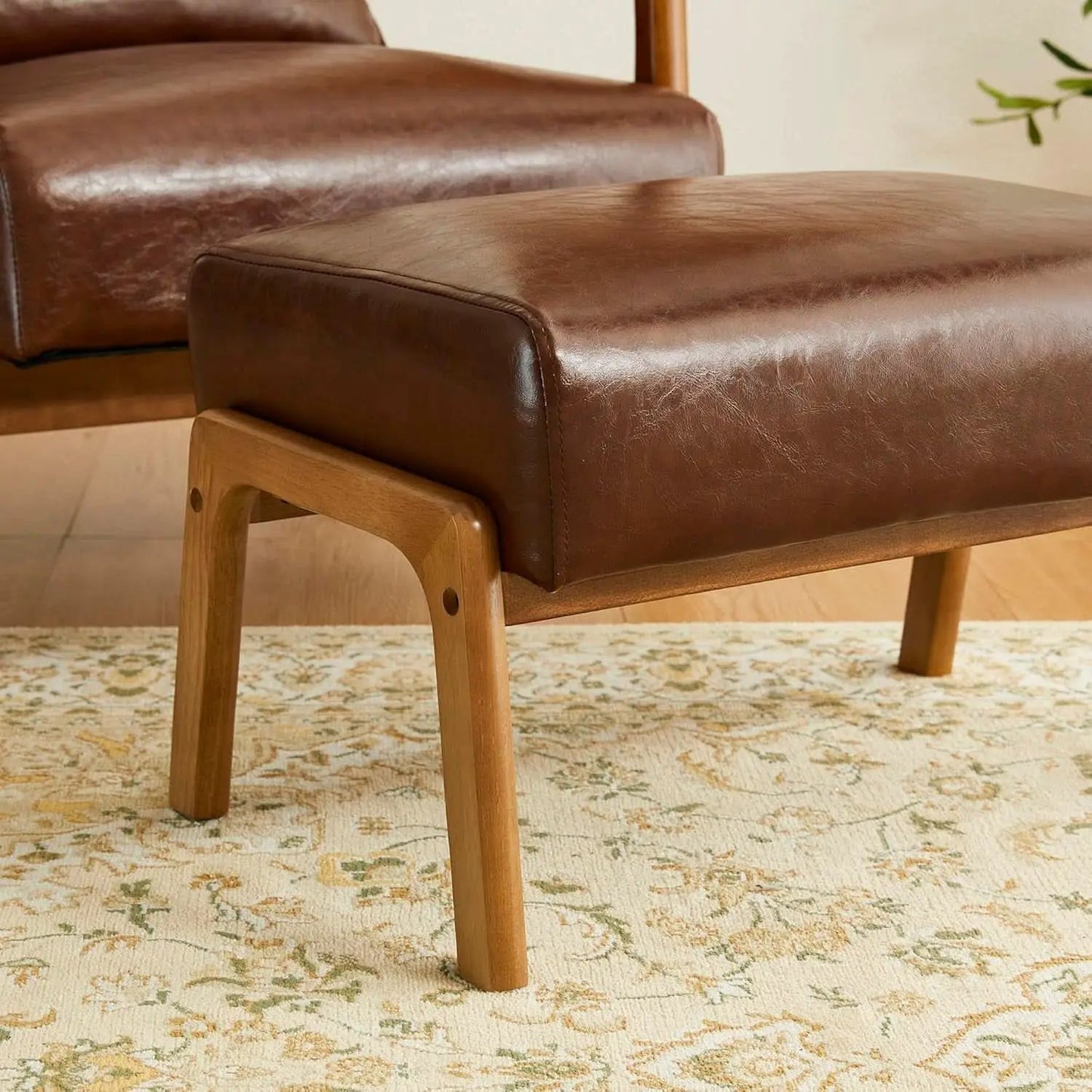 Rectangular Leather Ottoman Bench Twenty Four Point Five Inches Walnut from PriceLows™