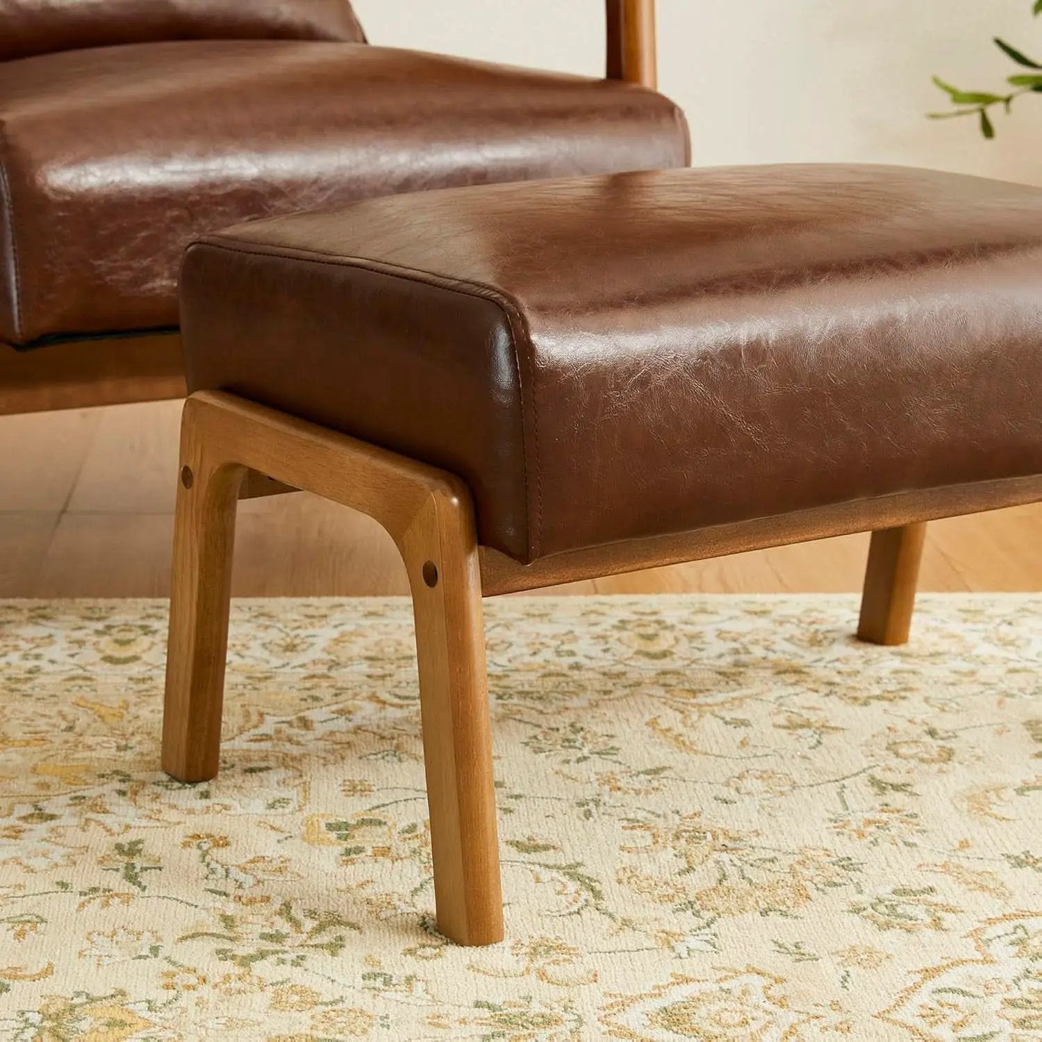 Rectangular Leather Ottoman Bench Twenty Four Point Five Inches Walnut from PriceLows™