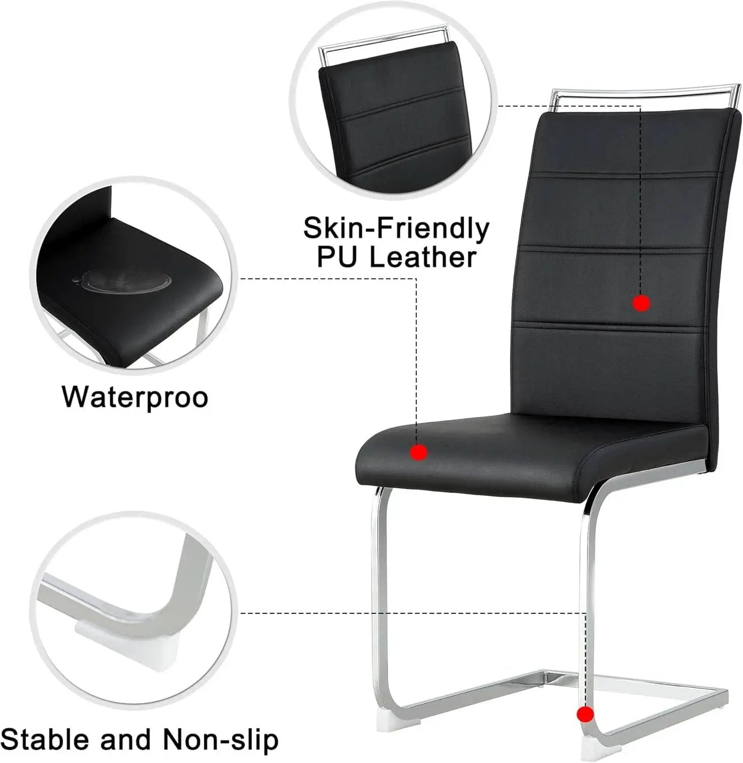 Dining Chairs Set Of 4 PU Leather High Back Black Kitchen from PriceLows™