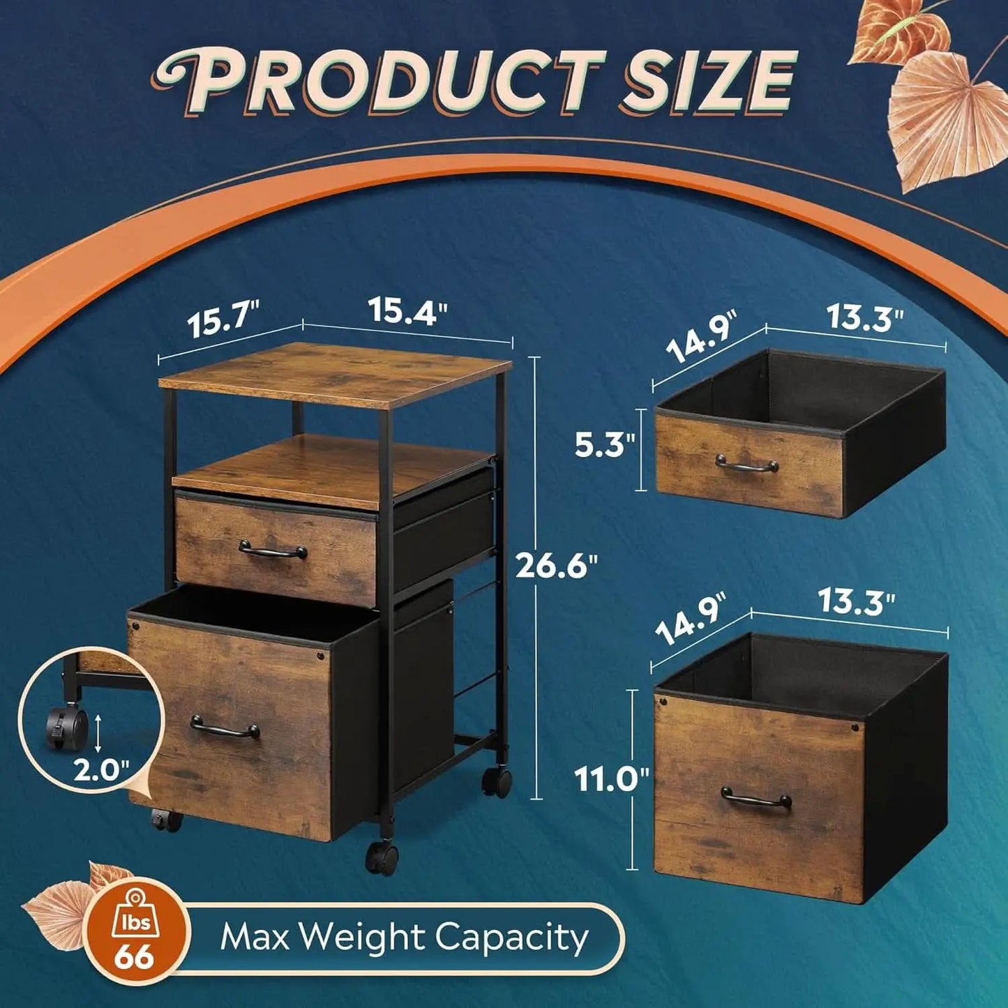 2 Drawer Mobile File Cabinet With Open Shelf Rolling Printer Stand For A4 Or Letter Size Files Rustic Brown Wood Grain from PriceLows™