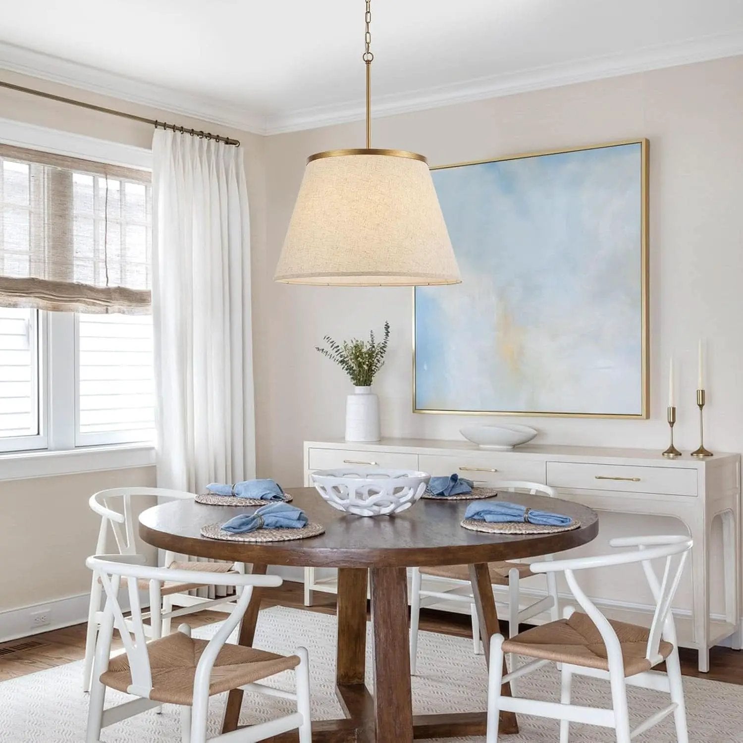 24 Inch Boho Fabric Drum Pendant Chandelier Antique Brass from PriceLows™