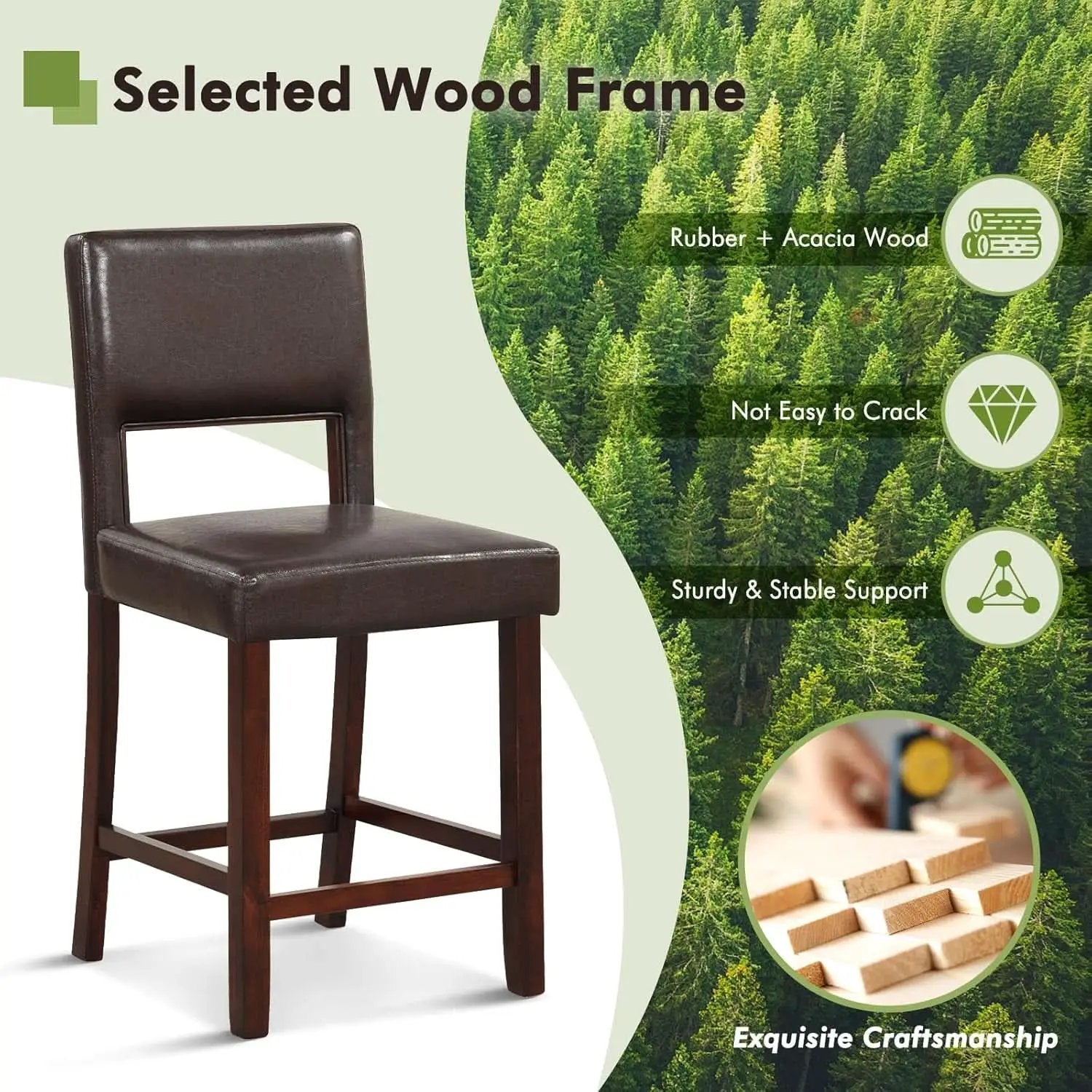 Bar Stool Set of 4 24.5 Inch Counter Height PVC Leather from PriceLows™