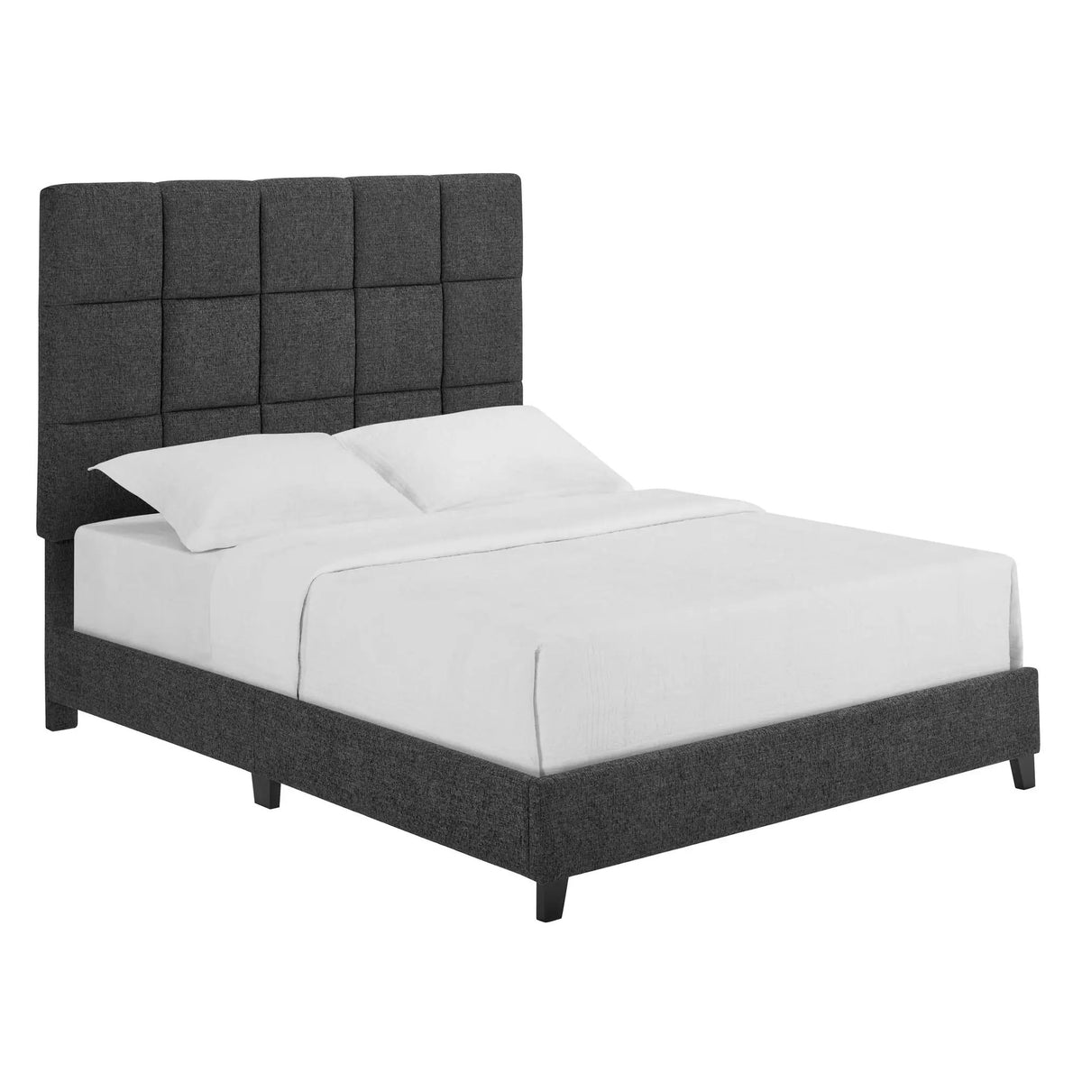 Squares Upholstered Headboard Platform Bed | Laminated Veneer Lumber | CNC-Cut Plywood Frame | 60 Inch Height