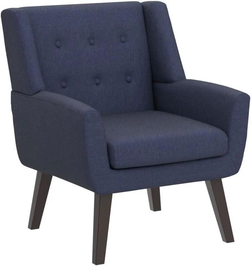 Dark Blue Linen Upholstered Tufted Midcentury Armchair from PriceLows™