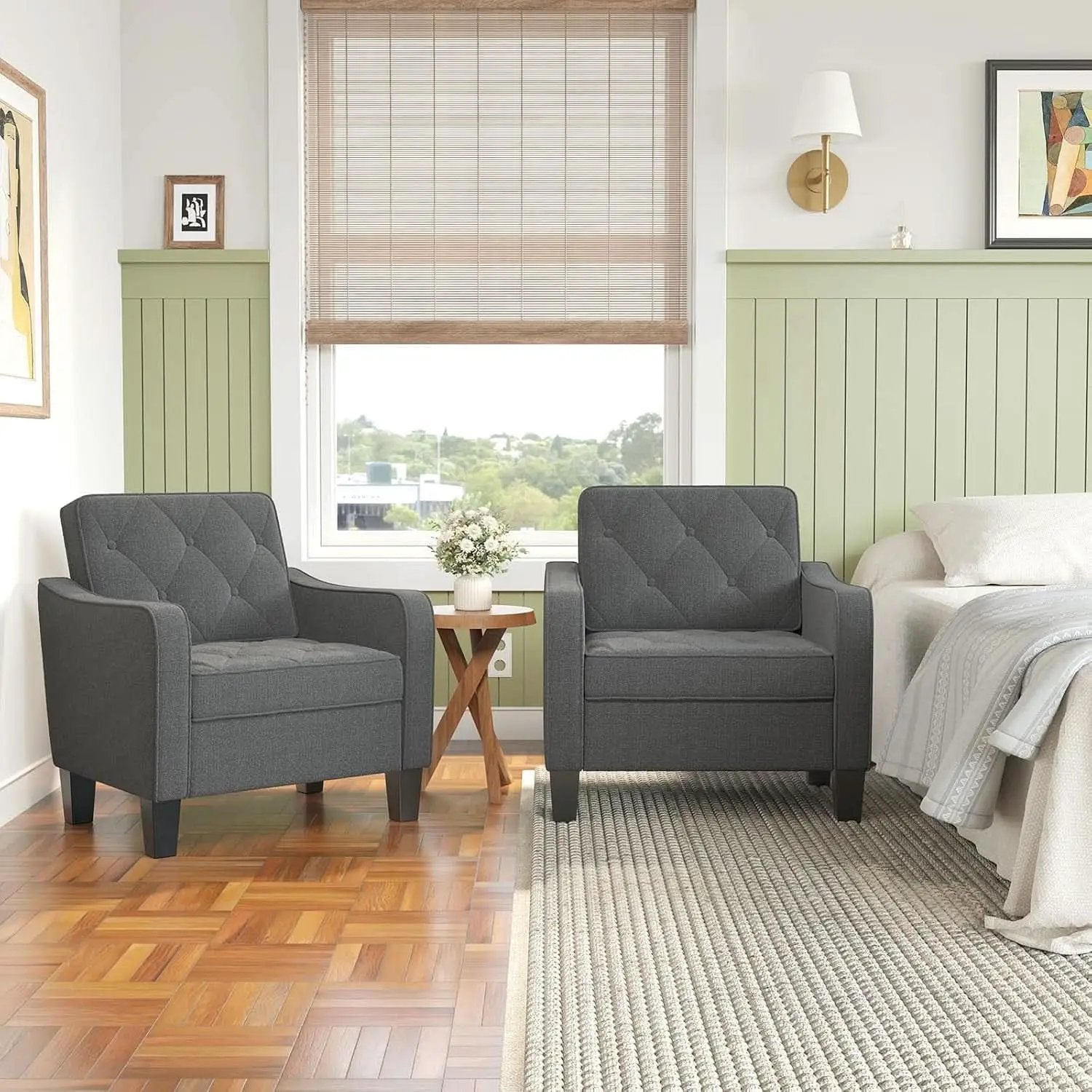 Grey Tufted Upholstered Contemporary Armchairs Set from PriceLows™