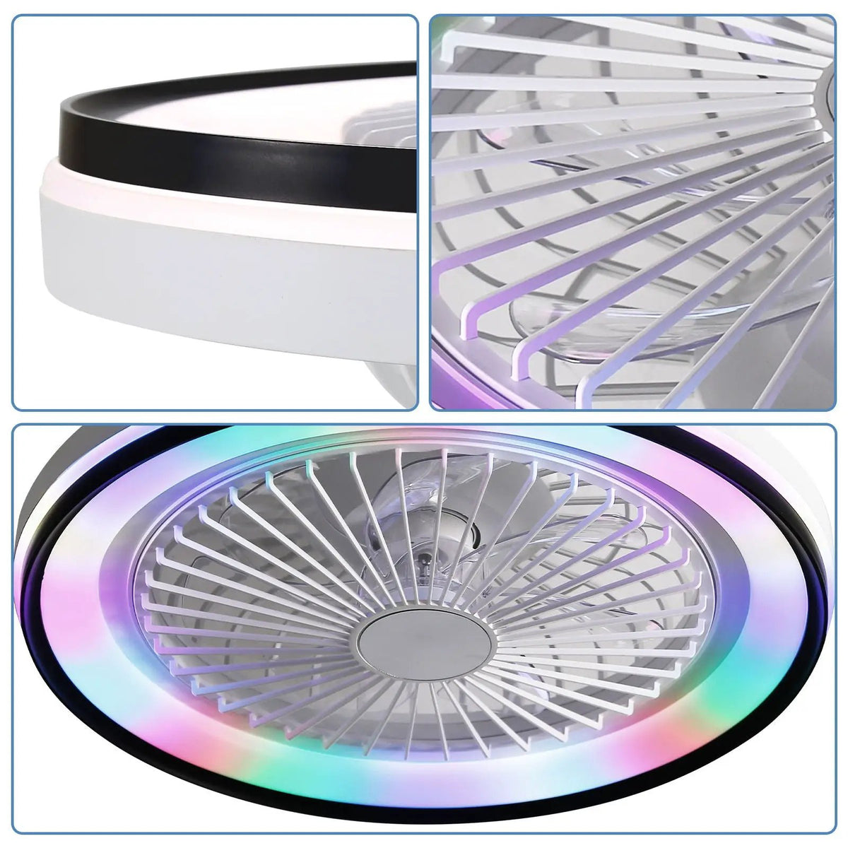 Enclosed Bladeless Ceiling Fan | RGB LED | 7 Transparent ABS Blades | 6 Speed Remote