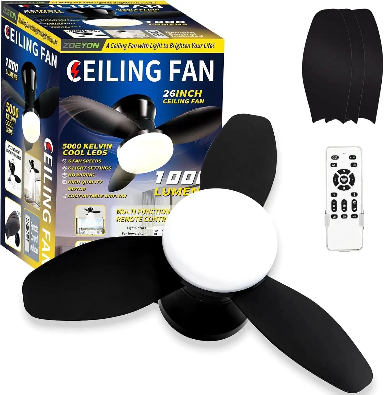 Black 26 Inch Flush Mount Ceiling Fan With Remote Control from PriceLows™