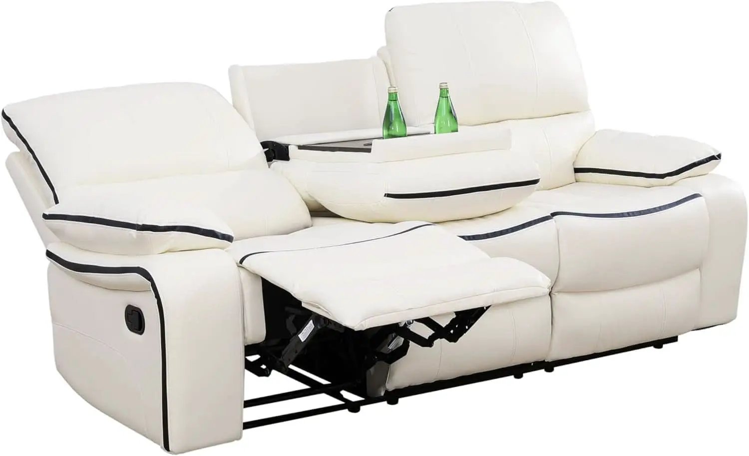 Creamy White Leather Recliner Sofa Set With Storage Console from PriceLows™