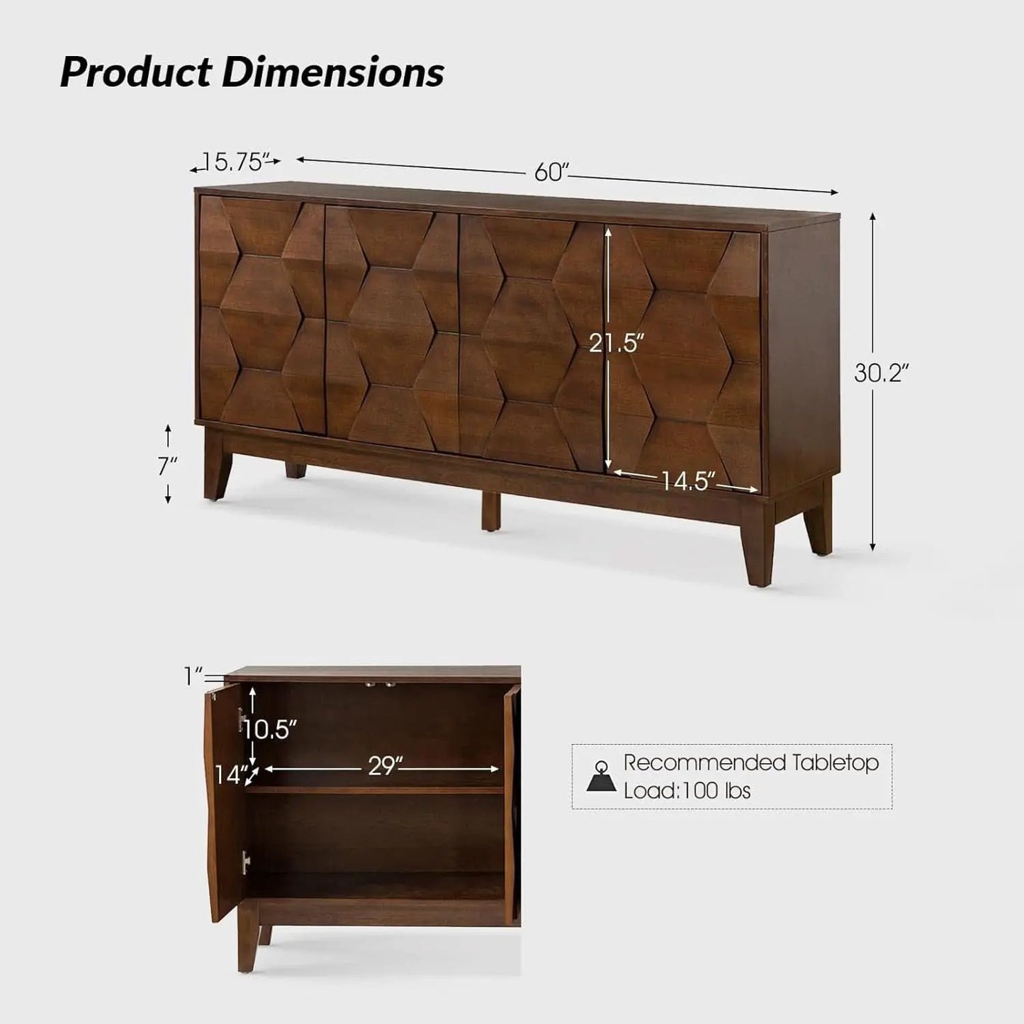 Walnut Mid Century Sideboard Buffet With Solid Wood Legs from PriceLows™