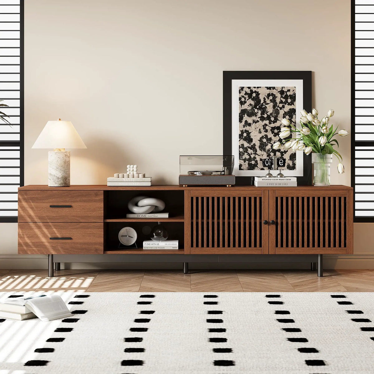 TV Stand | Adjustable Shelves | Cable Management | Walnut