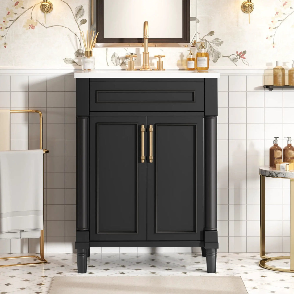 24 Inch Bathroom Vanity | Integrated Sink | 2 Door Cabinet | Small To Medium Bathrooms