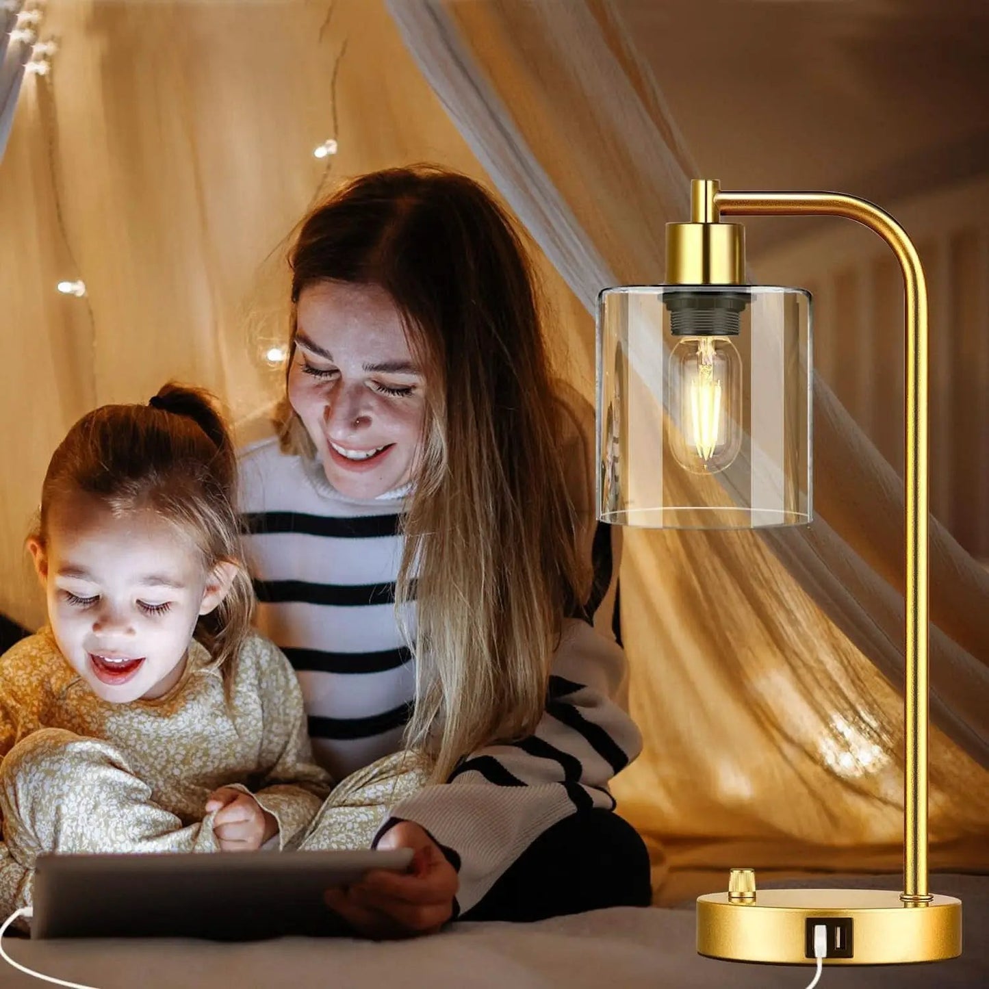 Set Of 2 Gold Table Lamps With 2 USB Ports Dimmable from PriceLows™