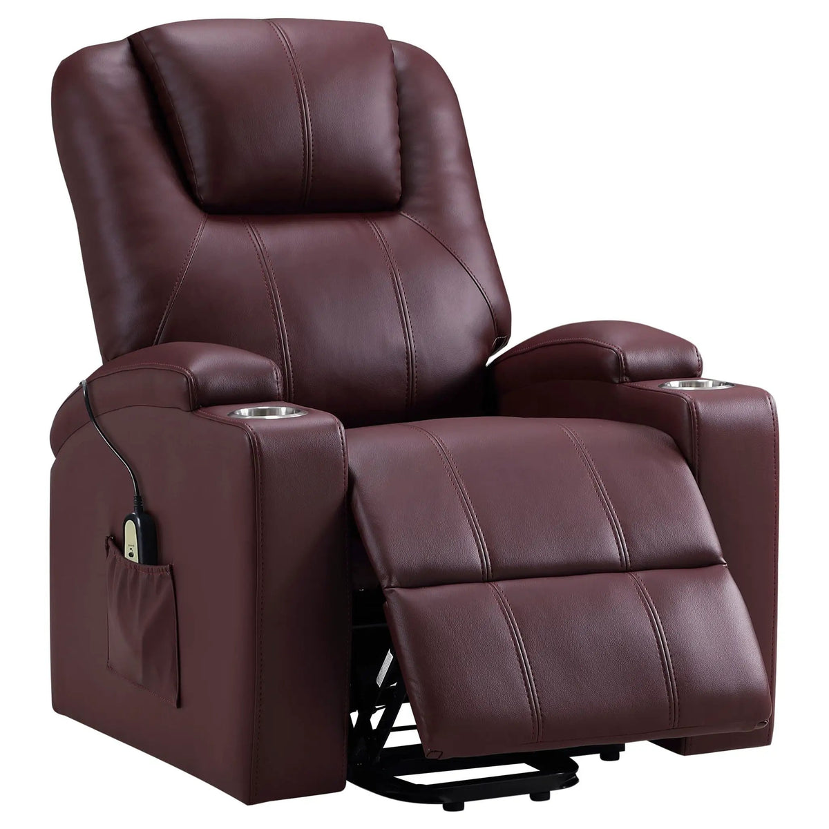 Macklin Power Lift Massage Recliner | Heat And Massage | Dual Cupholders | Smooth Upholstery