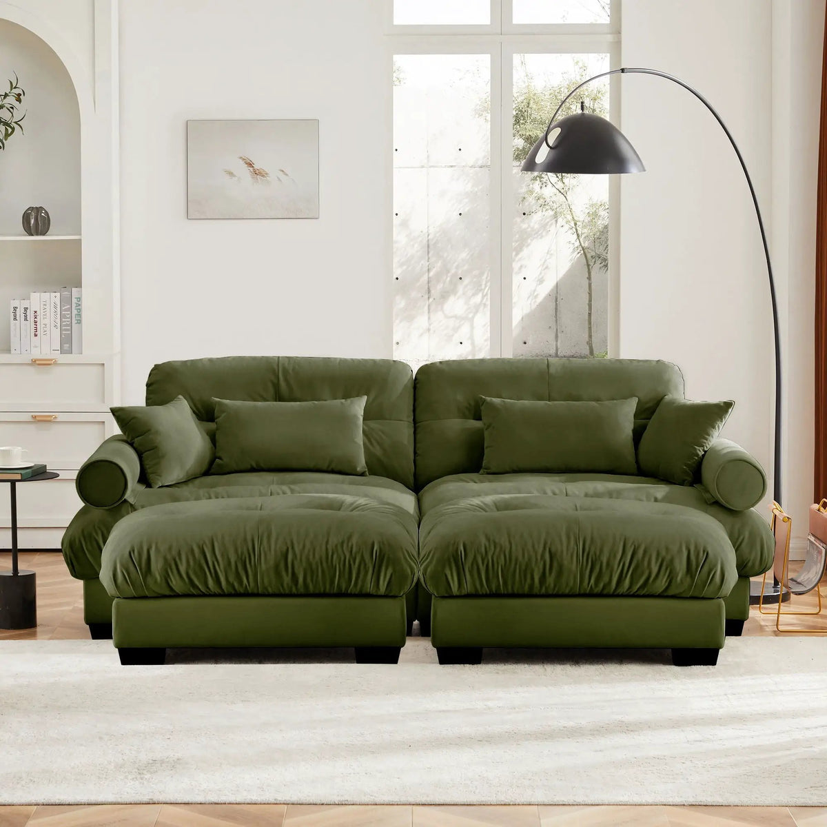 Modular Sectional Sofa | Deep Comfort Cushions | Vintage Fabric Ottoman
