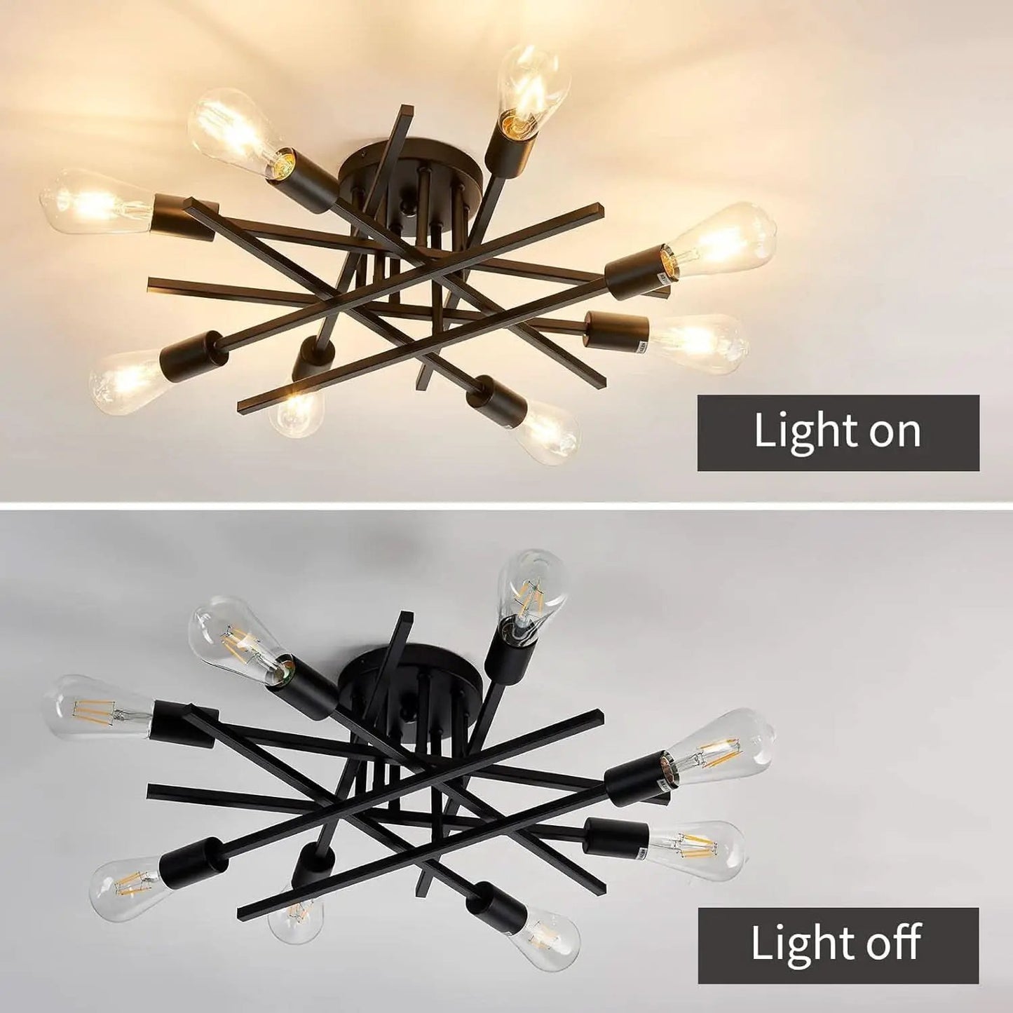 8 Light Matte Black Sputnik Chandelier Semi Flush Mount from PriceLows™