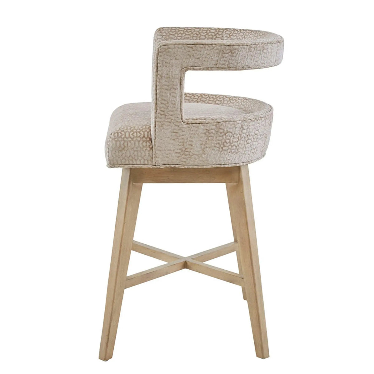 Swivel Counter Stool | Cream Polyester | Low Back Support | Bronze Metal Kickplate