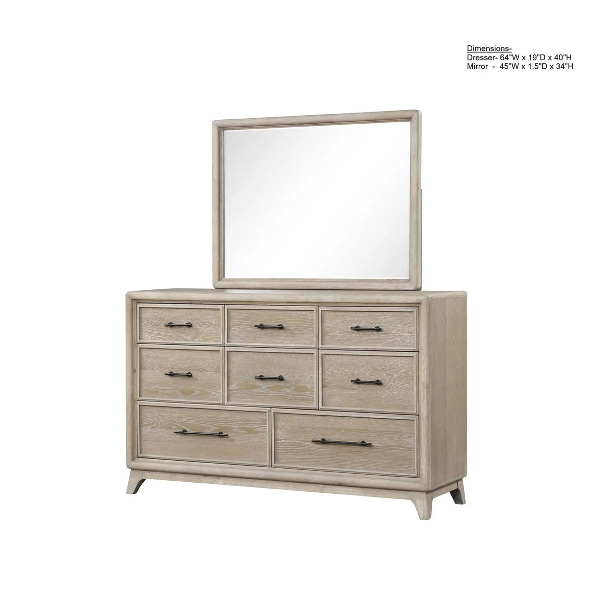 8 Drawer Dresser With Mirror | Oak Finish | Solid Rubberwood | Transitional Style