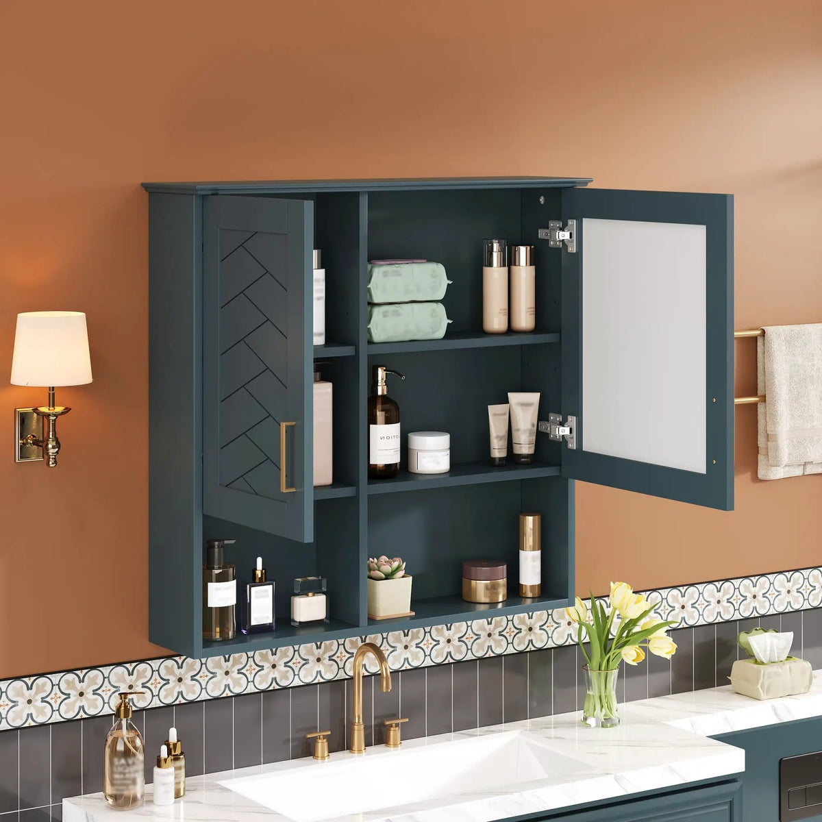 Wall Mounted Mirror Cabinet | Soft Close | Adjustable Shelves | HD Mirror