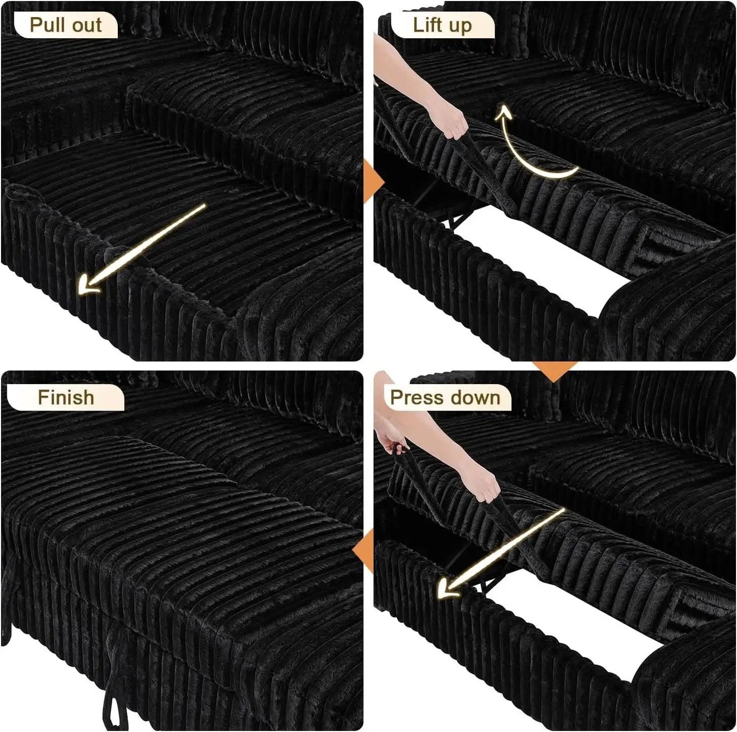 Black 122Inch U Shaped Sleeper Sectional USB Charging Ports from PriceLows™