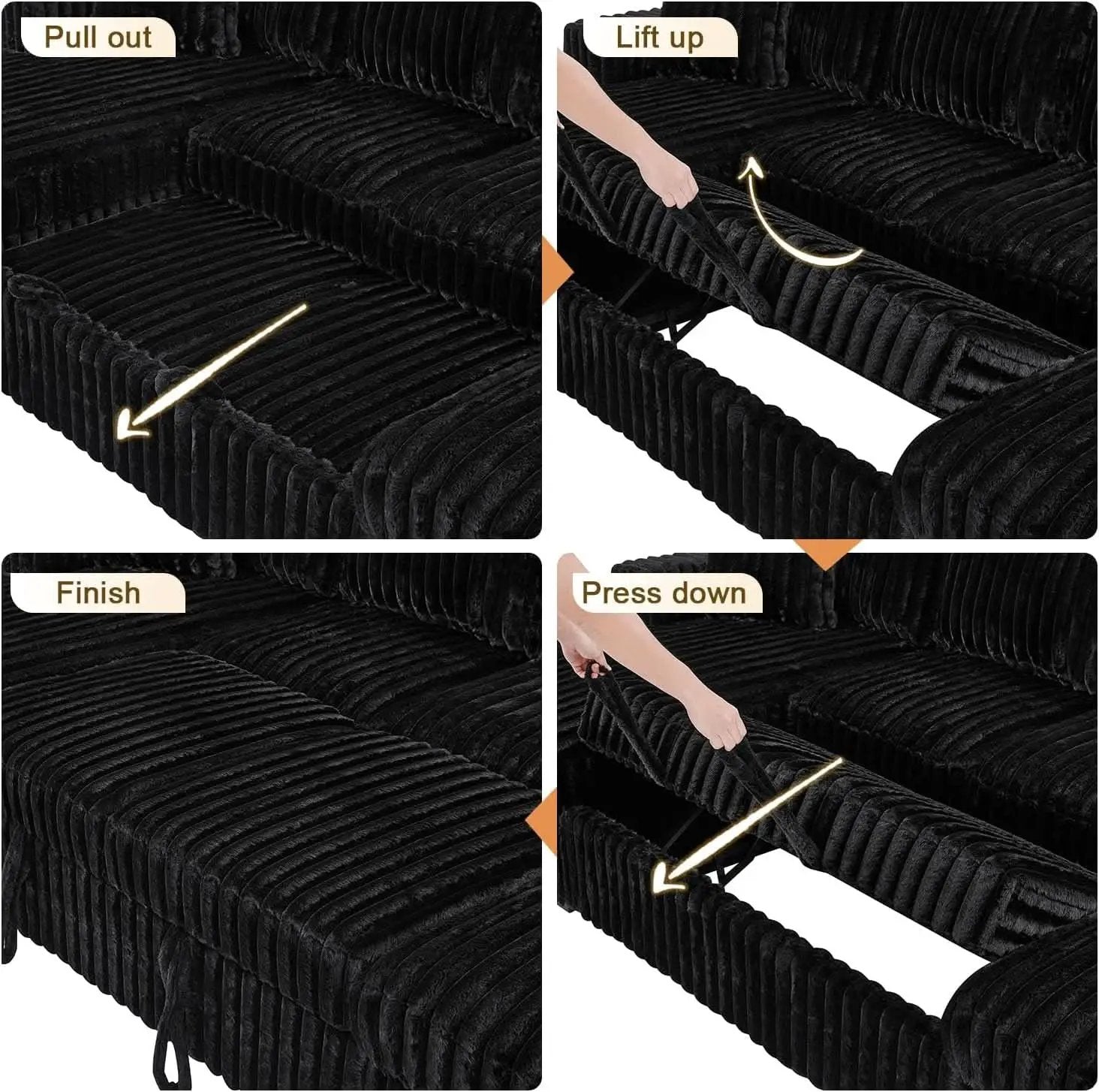 Black 122Inch U Shaped Sleeper Sectional USB Charging Ports from PriceLows™