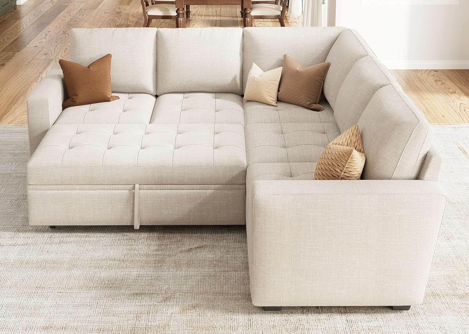 Beige Modular Sleeper Sectional Sofa With StorageBin from PriceLows™