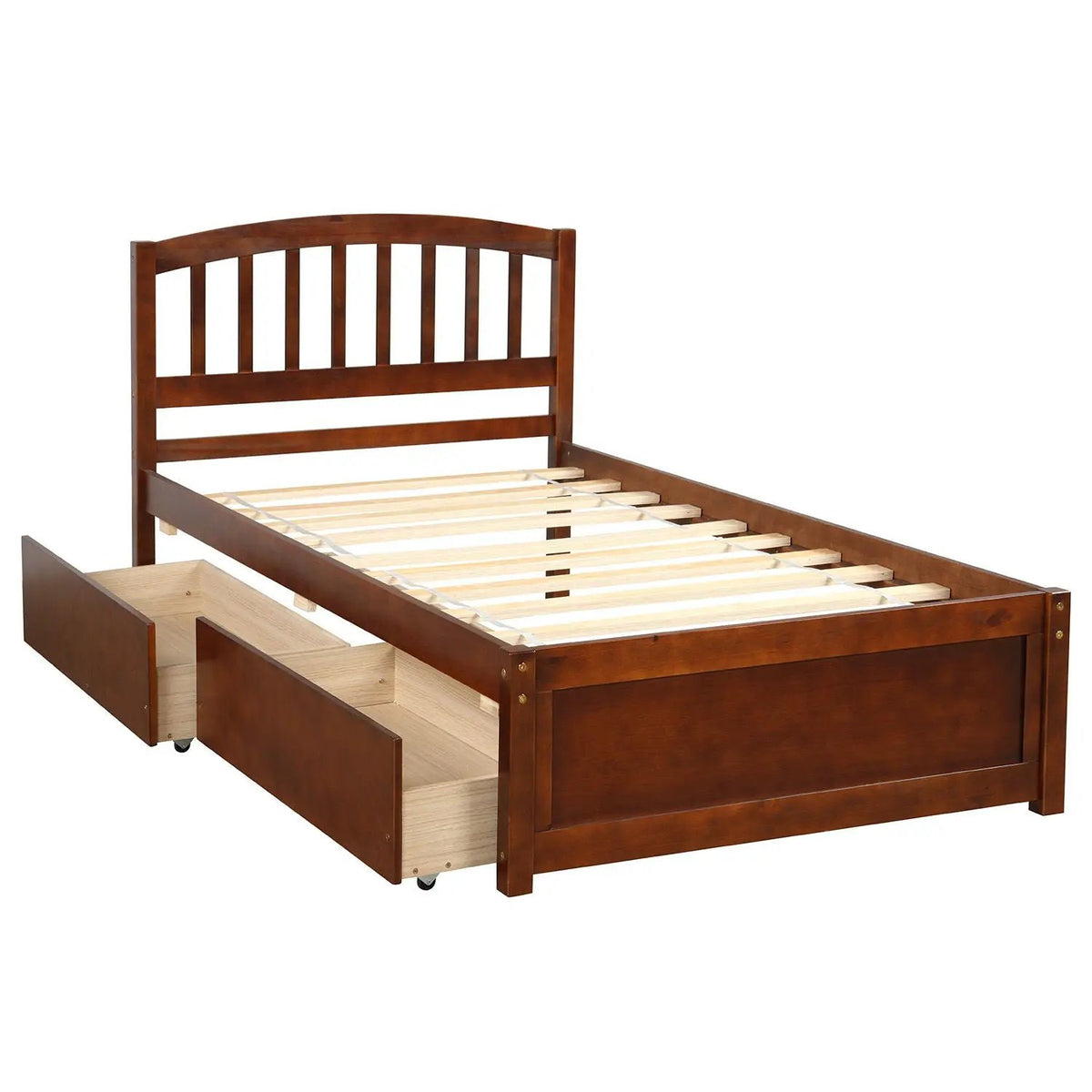 Platform Storage Bed | Wood Frame | Two Drawers | Headboard And Footboard