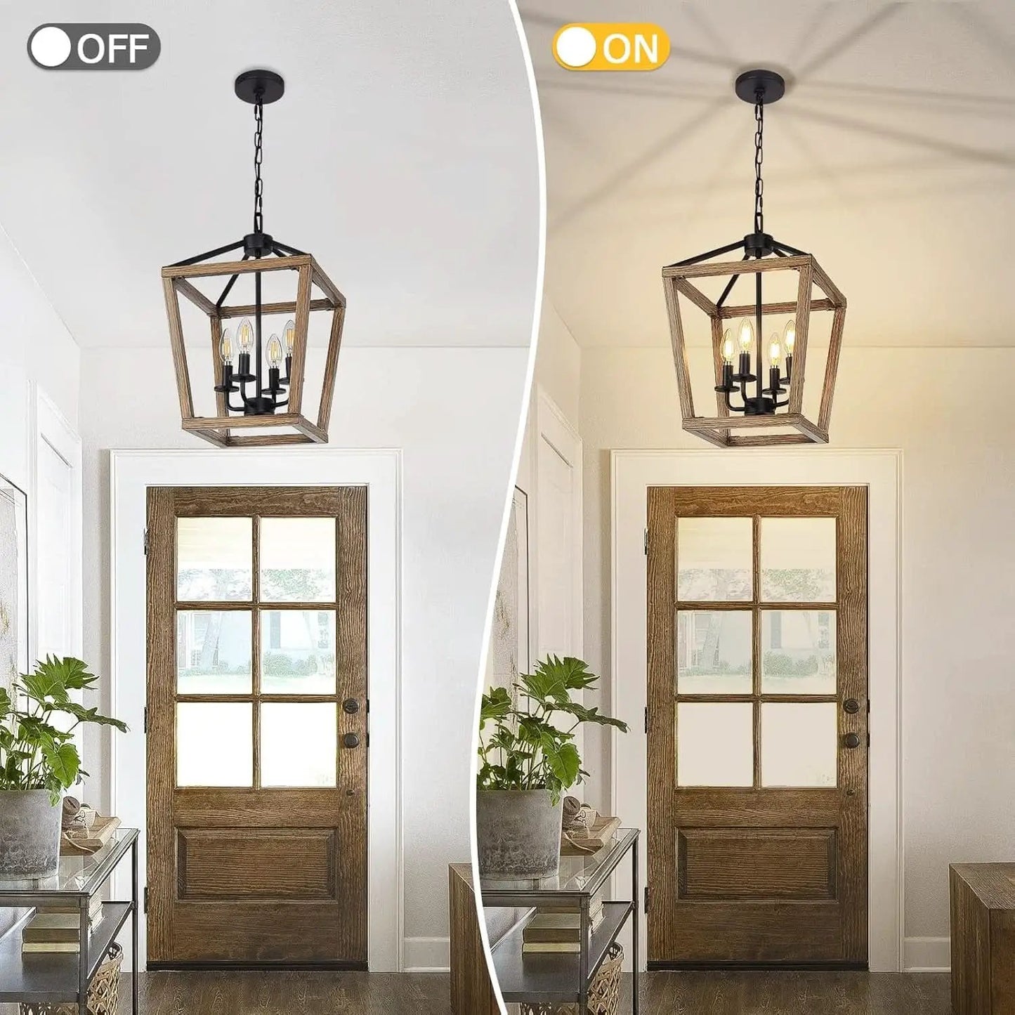 4 Light Farmhouse Chandelier With Rustic Wood Cage Light from PriceLows™