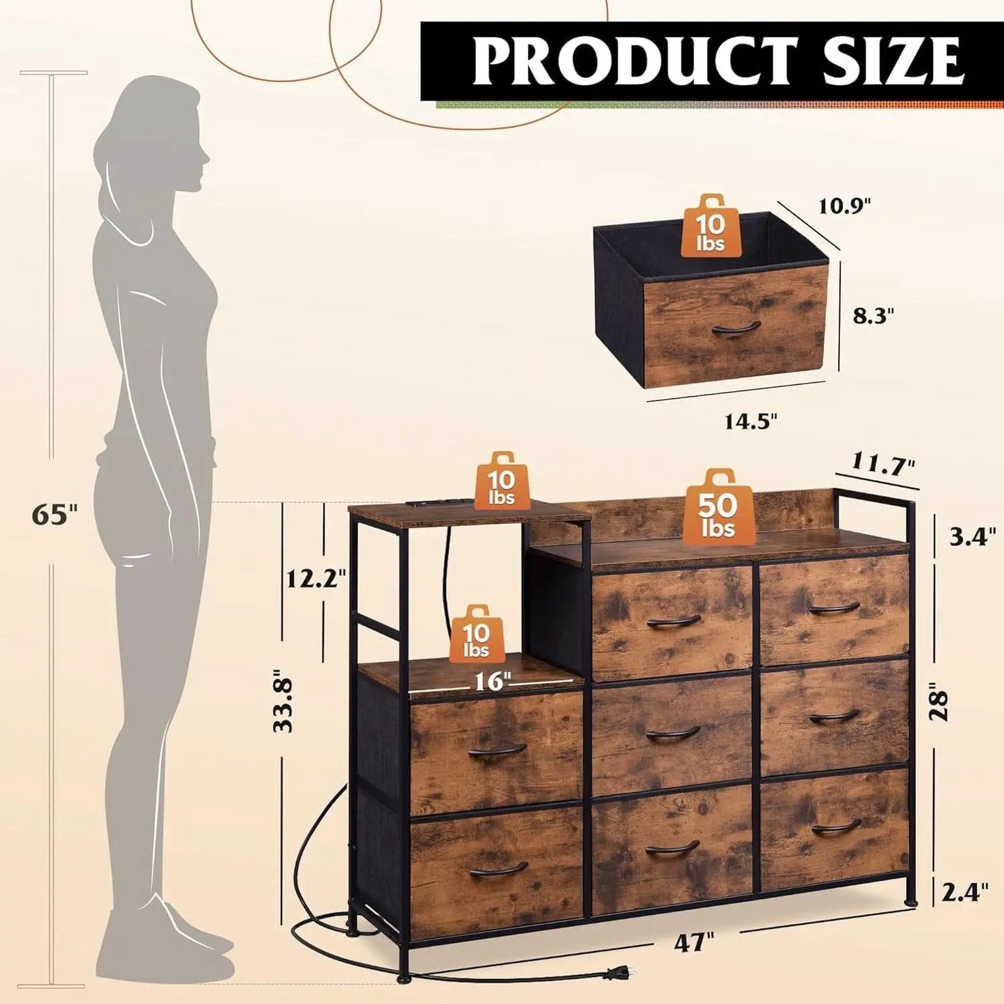 Dresser TV Stand With Charging Station And 8 Fabric Drawers from PriceLows™