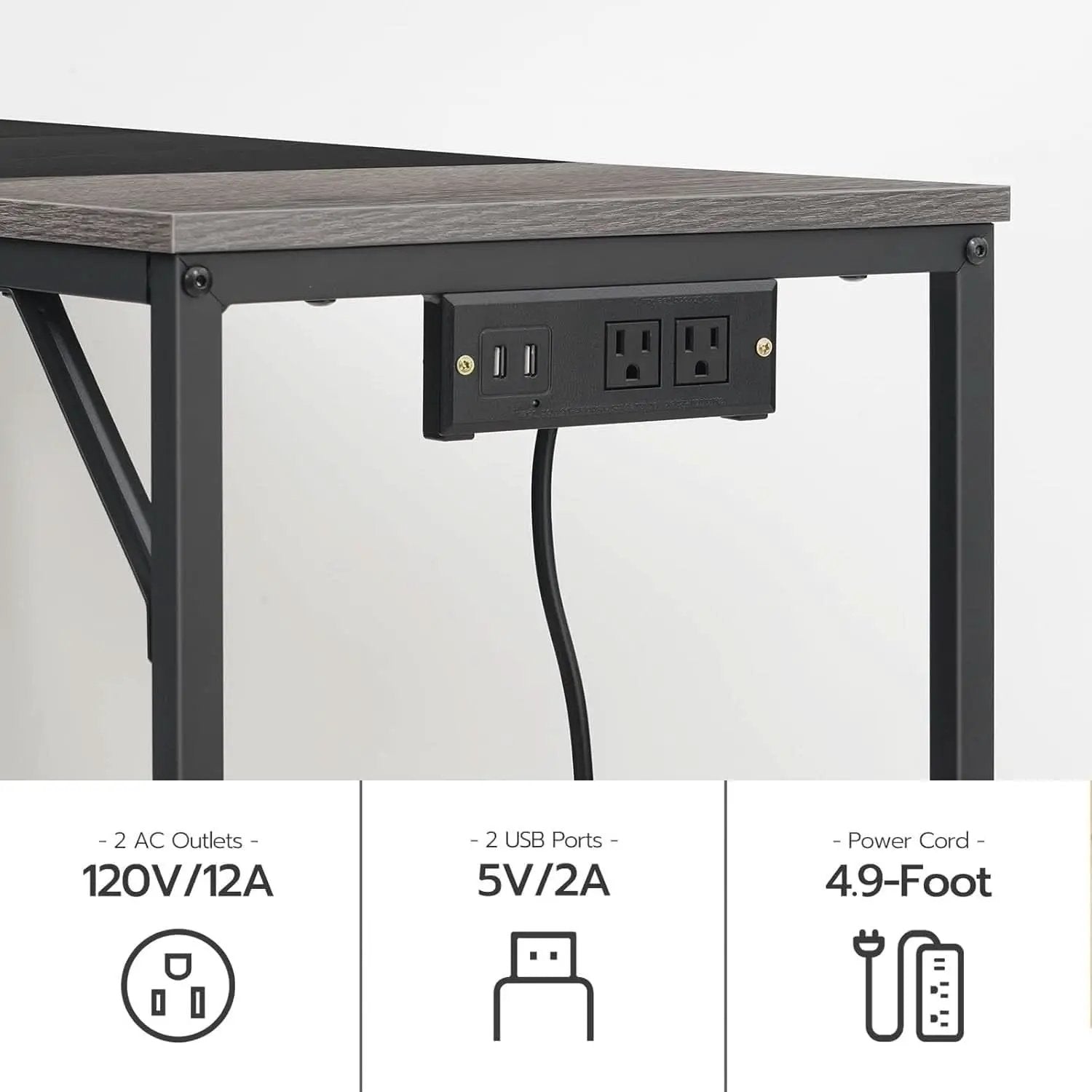 Charcoal Gray Computer Desk With Power Outlet And Hooks from PriceLows™