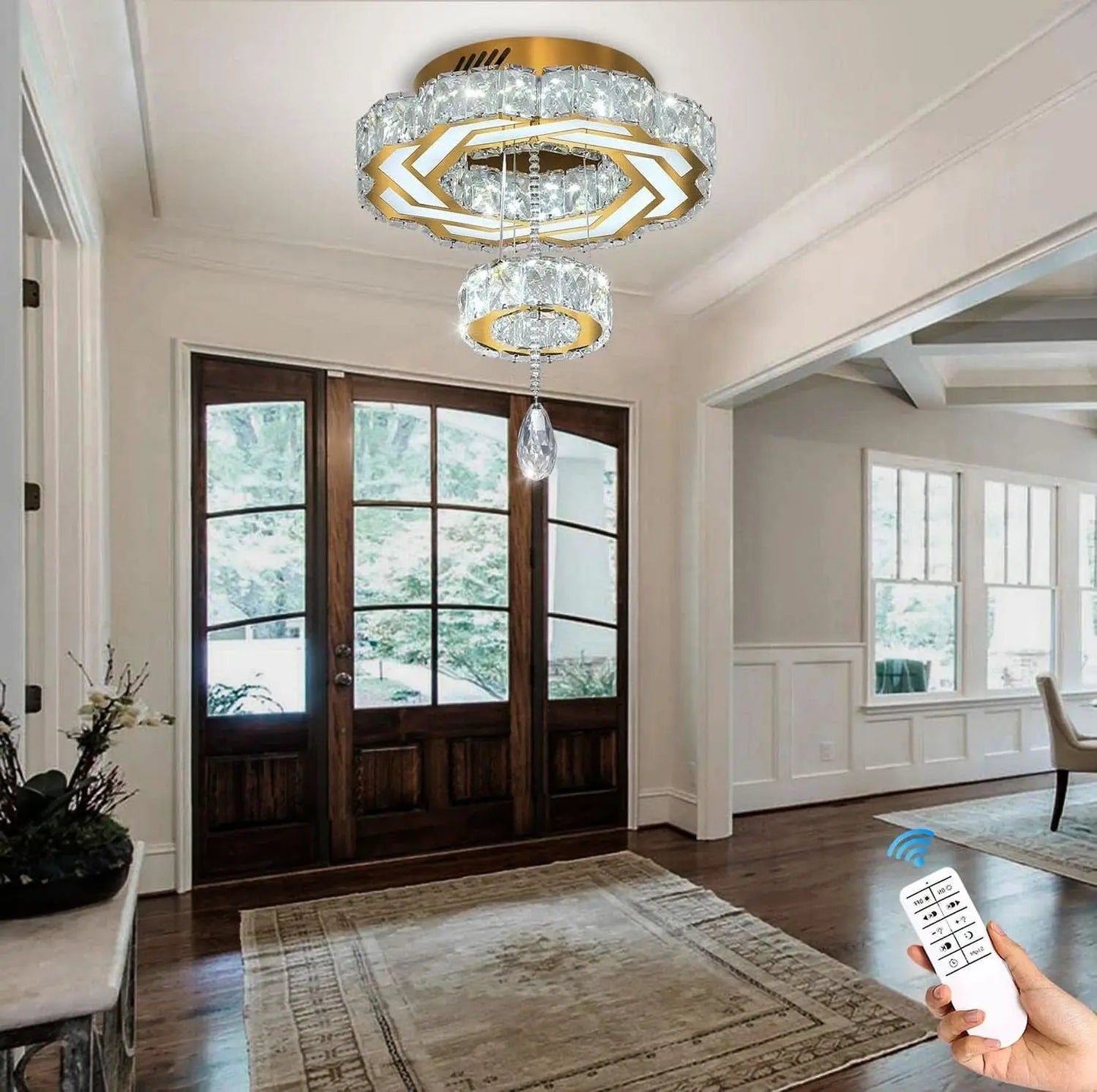 Gold Crystal Chandelier 12 Inch Dimmable Flush Mount from PriceLows™
