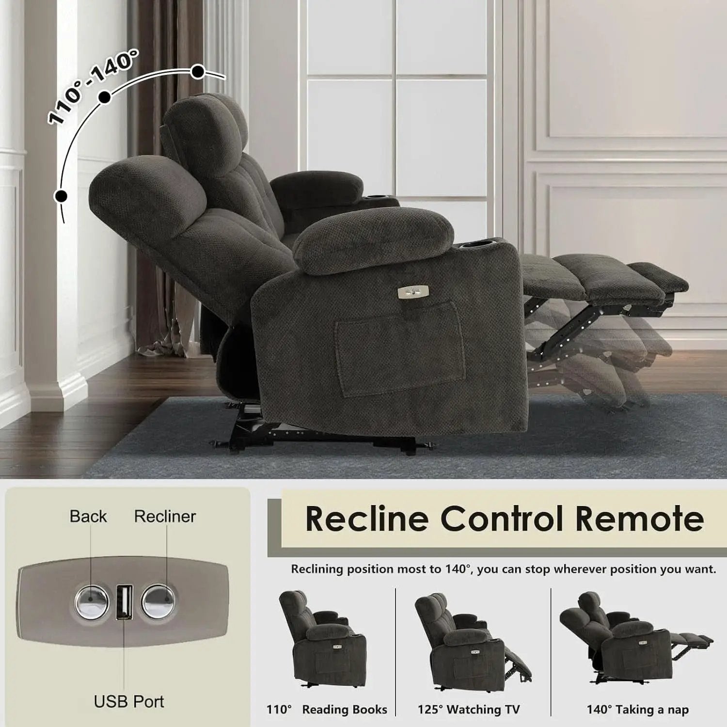 Power Reclining Sofa Set With Massage And USB Ports from PriceLows™
