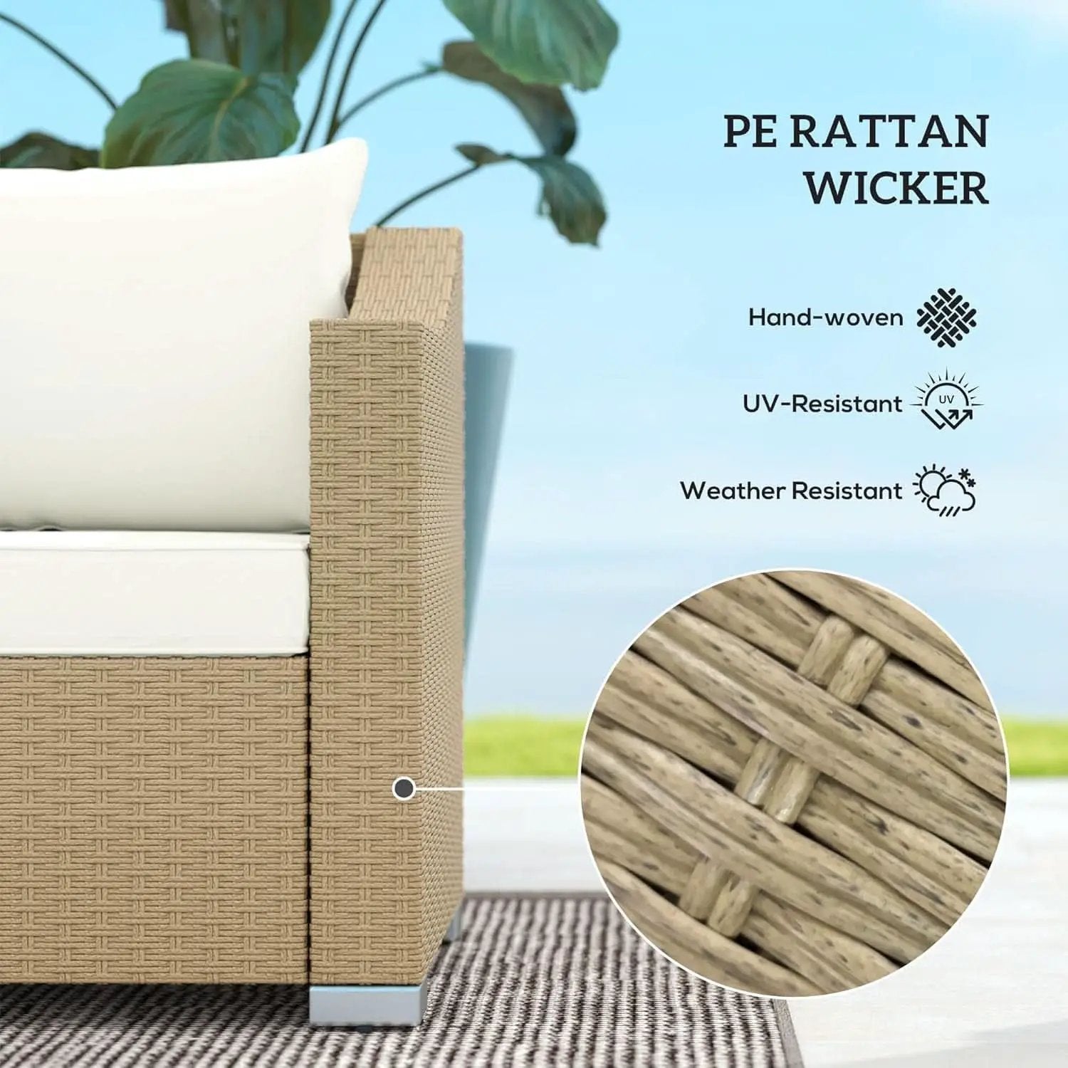 Comfortable All Weather Wicker Patio Sofa with Cushions from PriceLows™