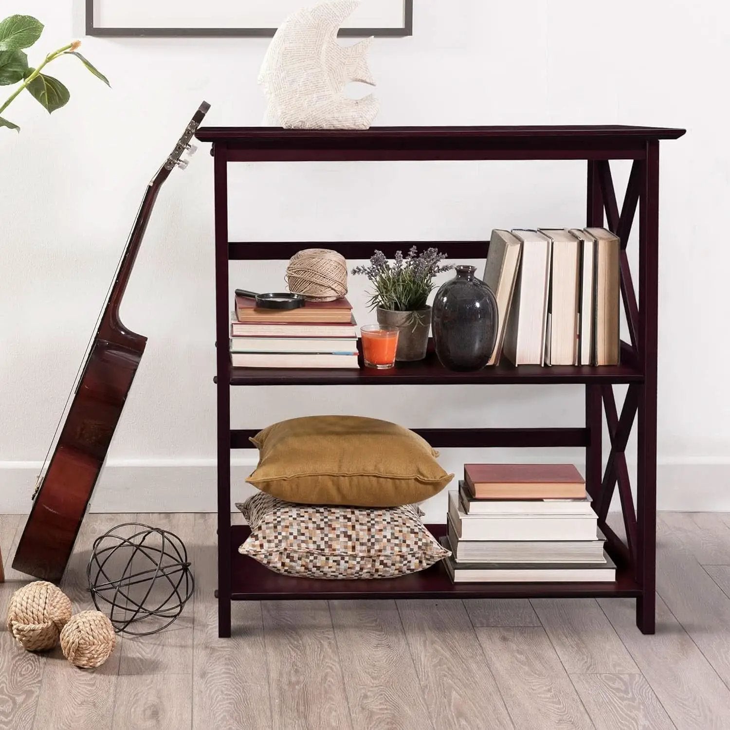Three-Shelf Solid Wood Bookcase For Home Office Storage from PriceLows™