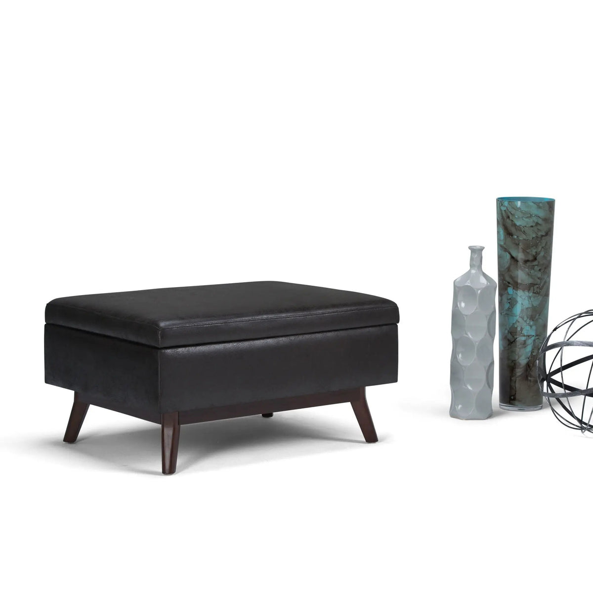 Storage Ottoman | Rectangular Design | Solid Wood Frame | Lift Top