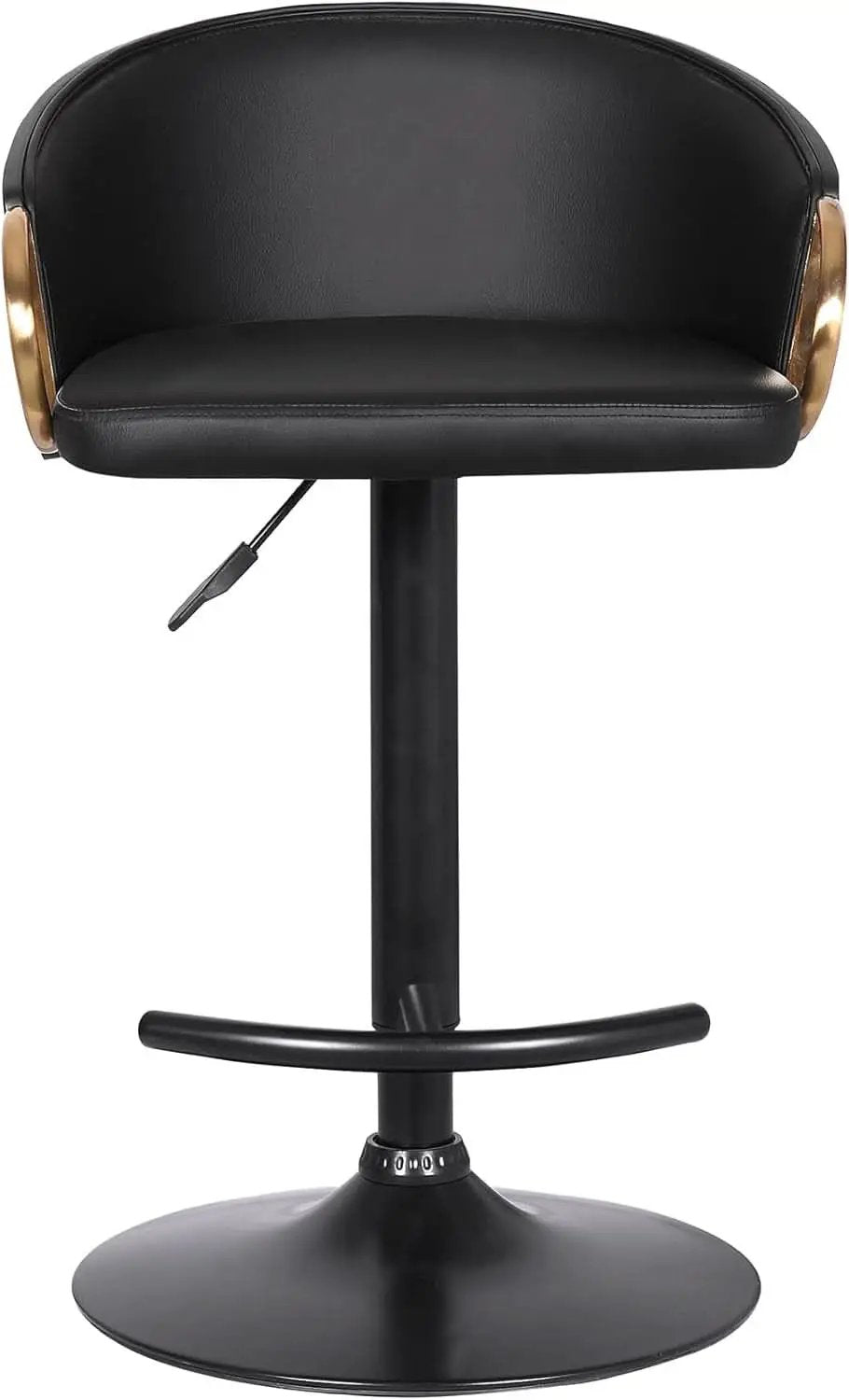 Adjustable Black Faux Leather Swivel Barstool with Gold Accents from PriceLows™