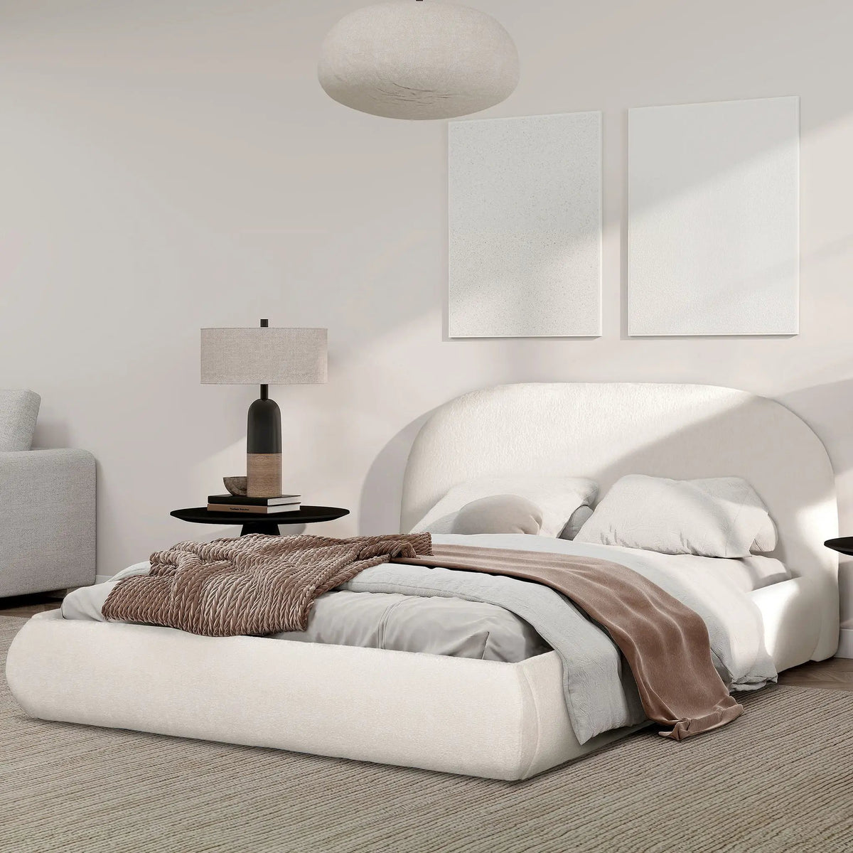 Archie Upholstered Platform Bed | Puffy Arch Headboard | Grounded Design | No Box Spring Needed