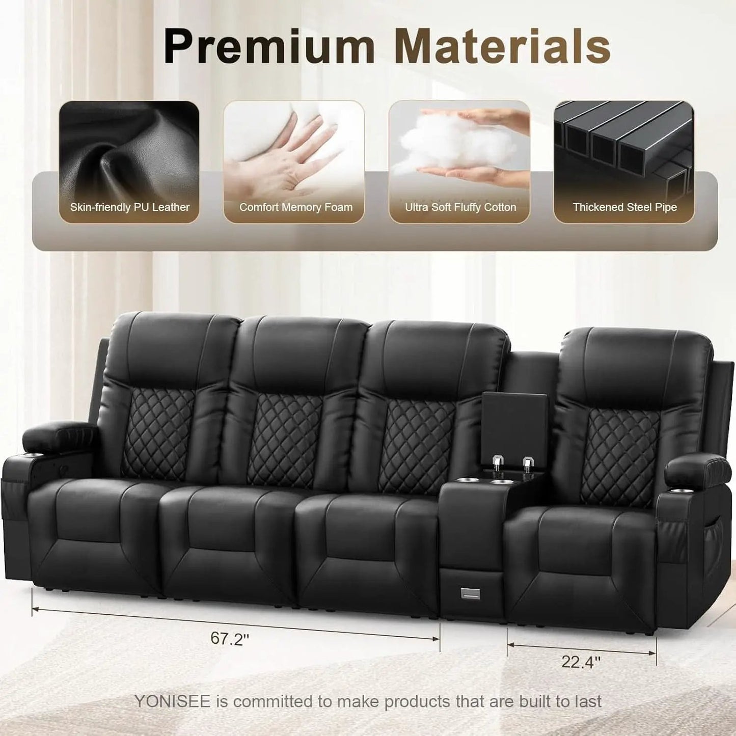 4 Seat Recliner Sofa With USB Ports And Storage Console from PriceLows™