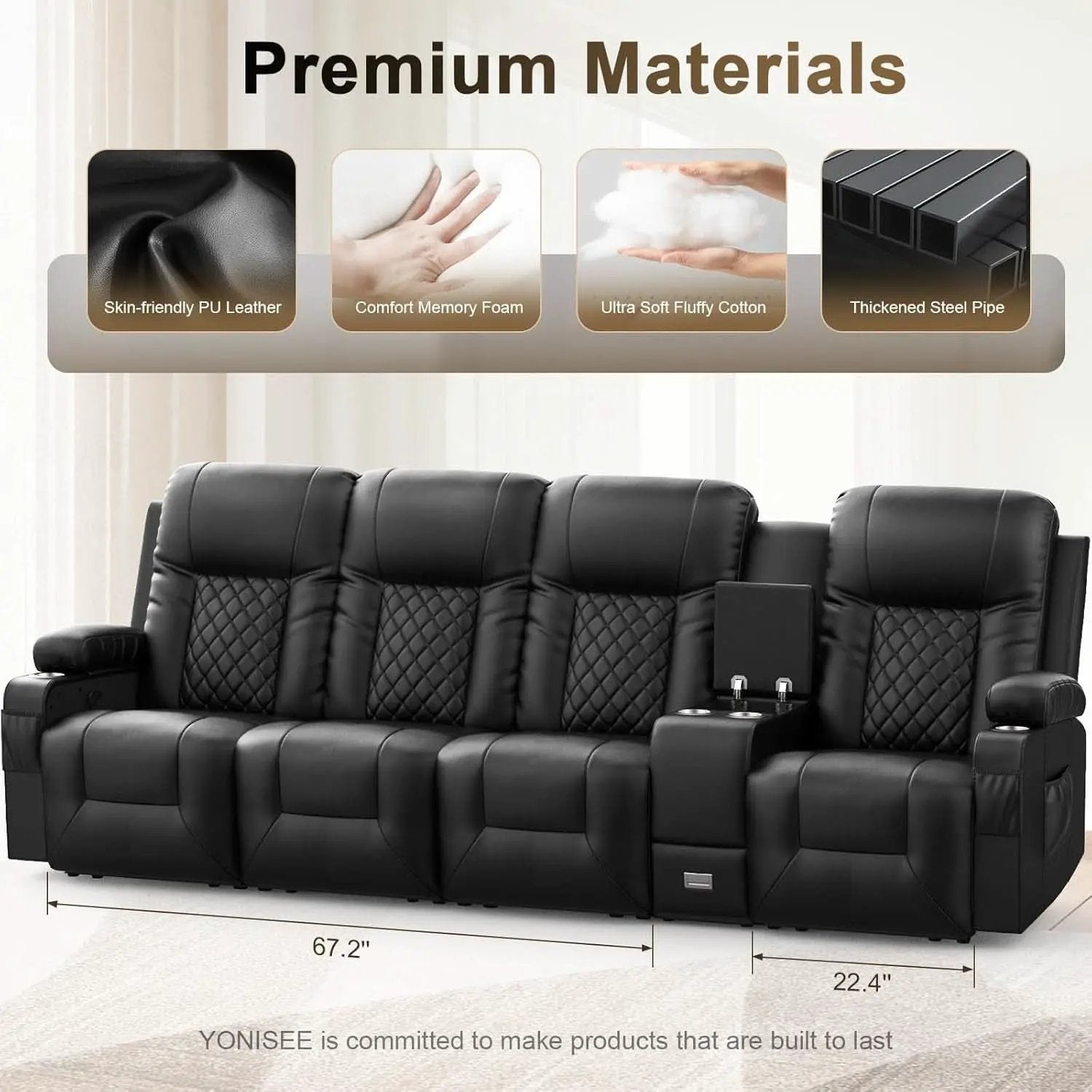 4 Seat Recliner Sofa With USB Ports And Storage Console from PriceLows™