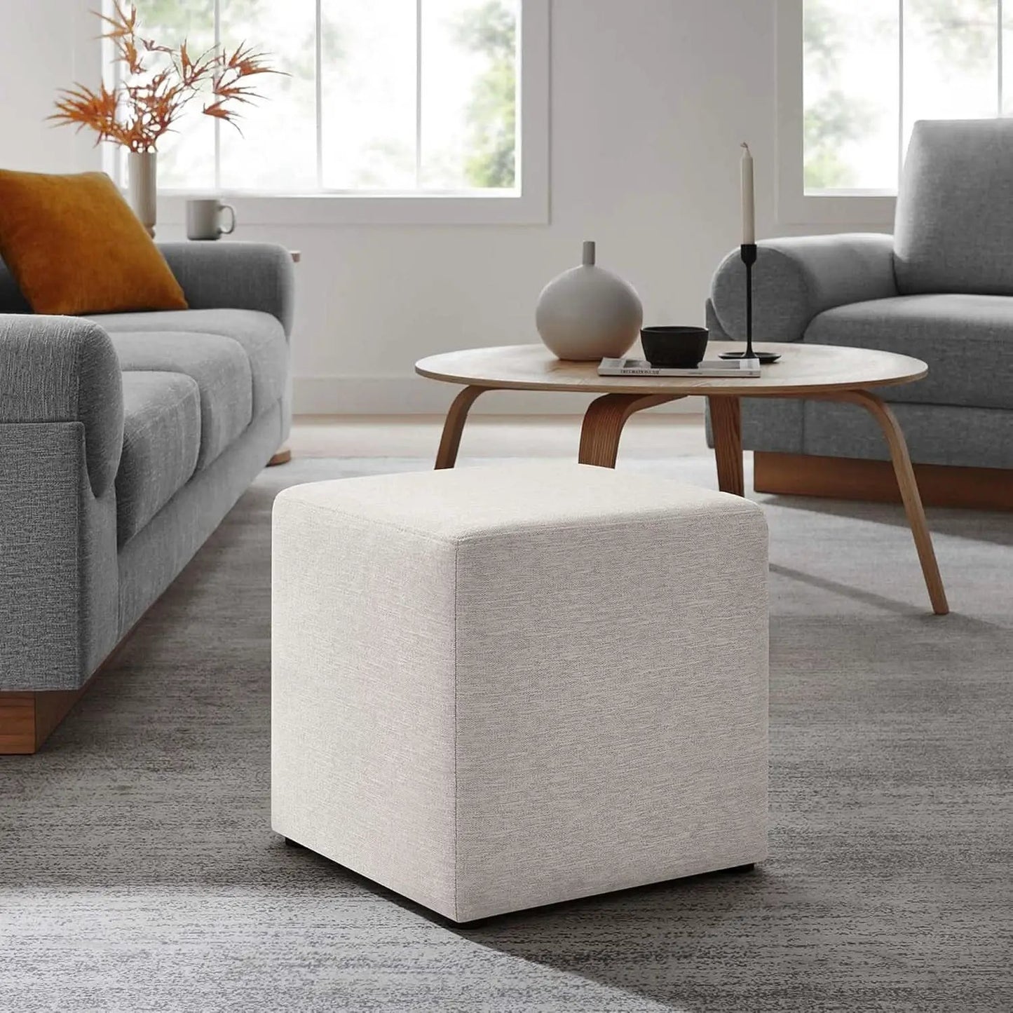 Callum 17 Inch Ivory Square Hand crafted Textured Woven Ottoman from PriceLows™