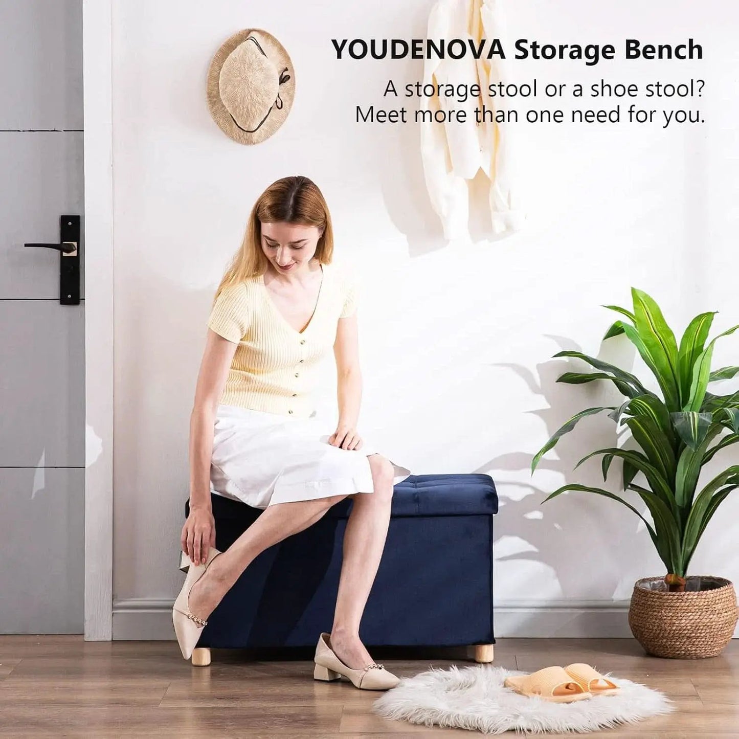 30 Inch Multifunctional Folding Storage Ottoman Navy from PriceLows™