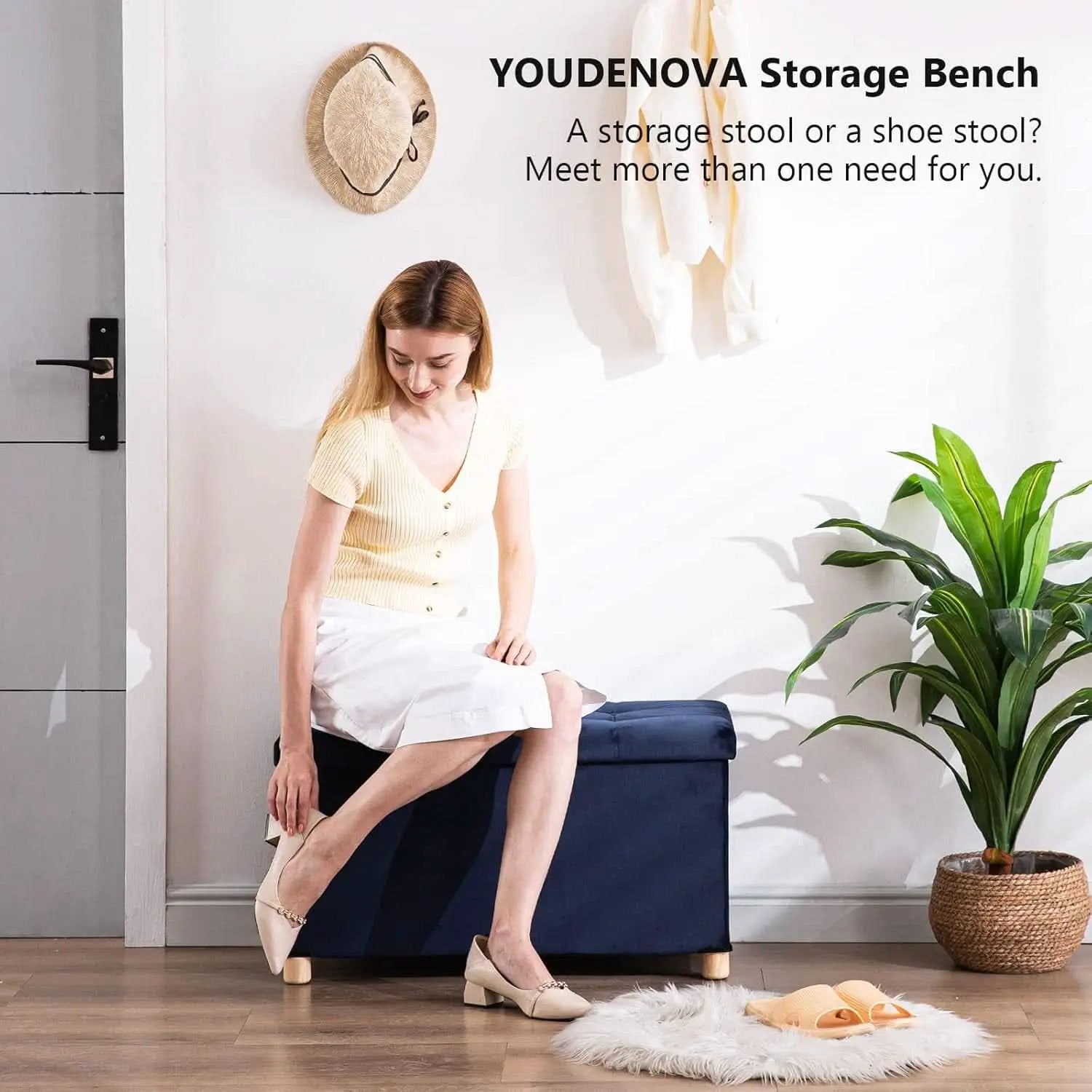30 Inch Multifunctional Folding Storage Ottoman Navy from PriceLows™