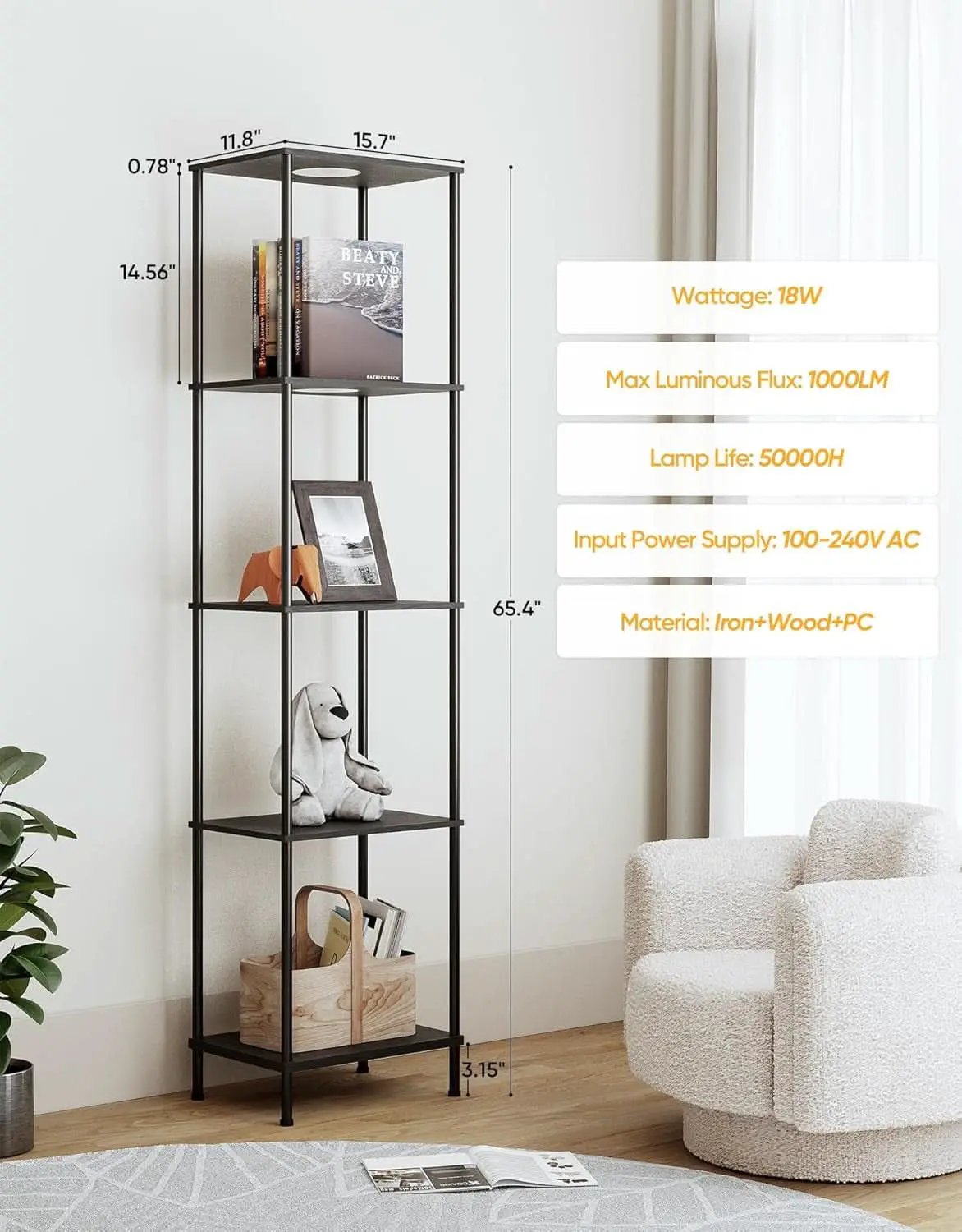 Display Shelf Floor Lamp With RGBW Light And Black Finish from PriceLows™