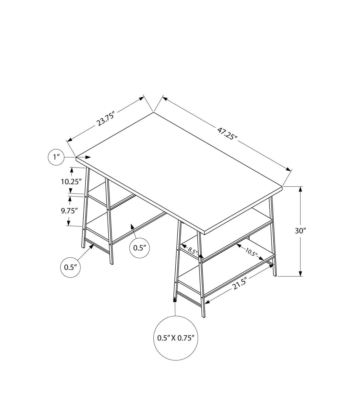 Sawhorse Computer Desk | 47.25 Inch Width | Four Open Shelves | Industrial Style