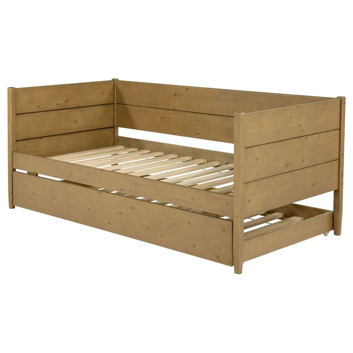 Calinda Wood Twin Daybed With Trundle | 81 x 42 x 35 in | Pine Wood & Mdf | Natural