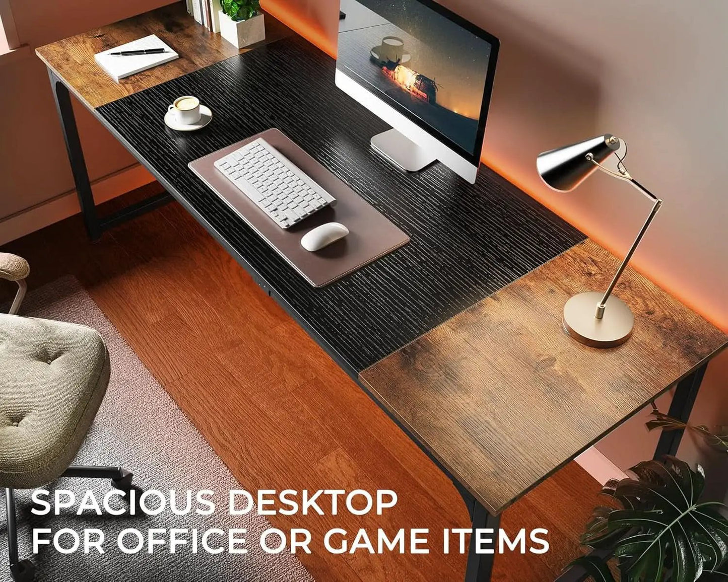 80 Inch Rustic Brown And Black Gaming Desk With Storage from PriceLows™