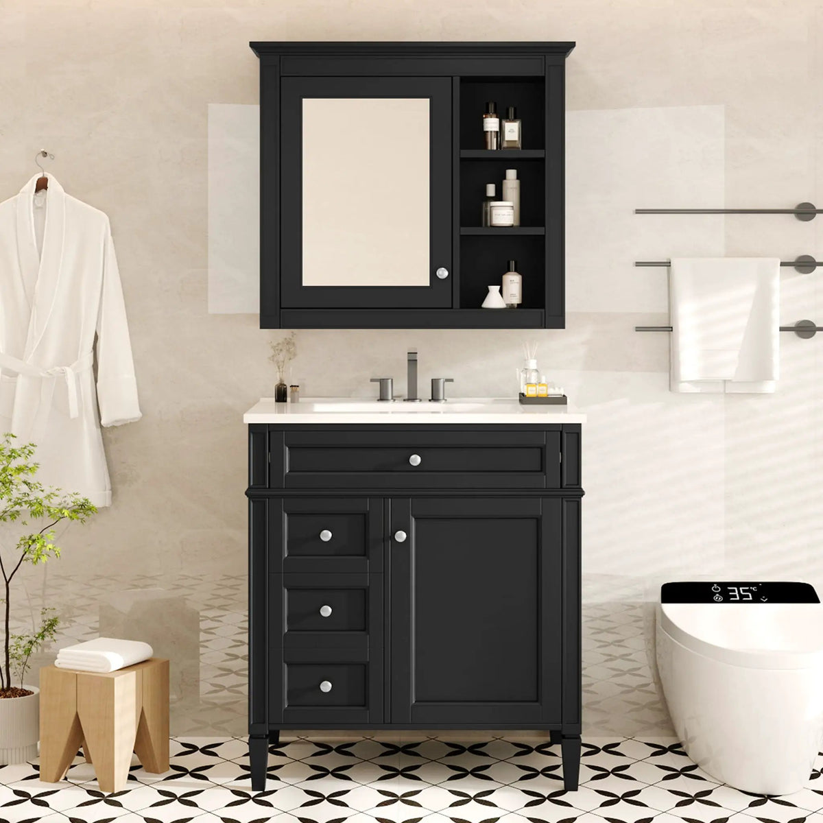 Bathroom Vanity With Medicine Cabinet | Royal Mirror Cabinet | Modern Storage | Unique Pattern Design