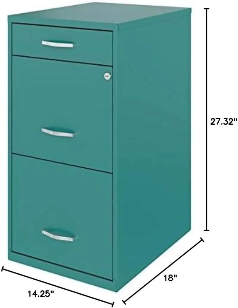 Turquoise Metal 3 Drawer Vertical Filing Cabinet Lockable 27.32 Inch Pre Assembled For Home Or Office from PriceLows™