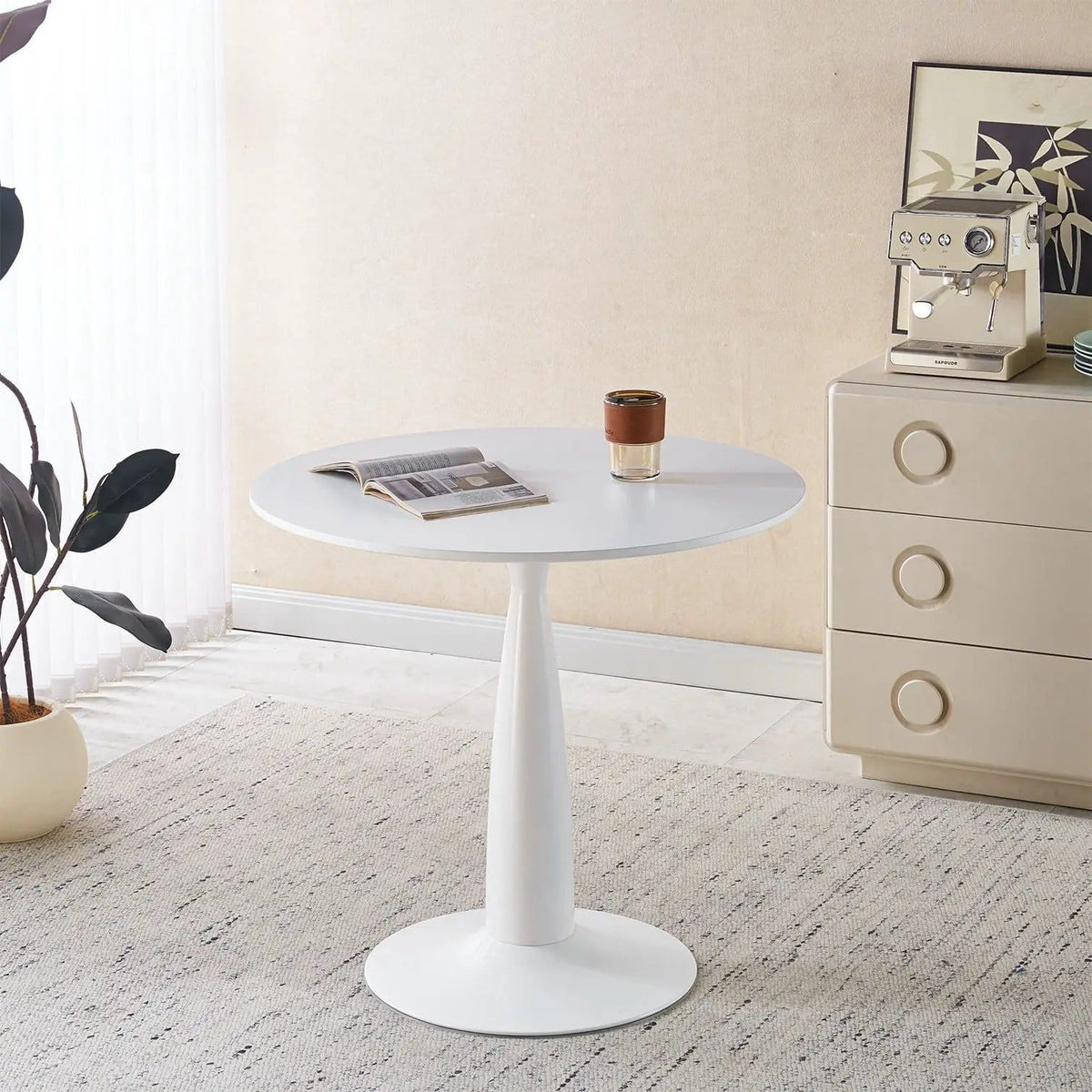 Pedestal Table, Round For Kitchen - | 31.5 x 31.5 x 28.93 in | Metal & Mdf | White