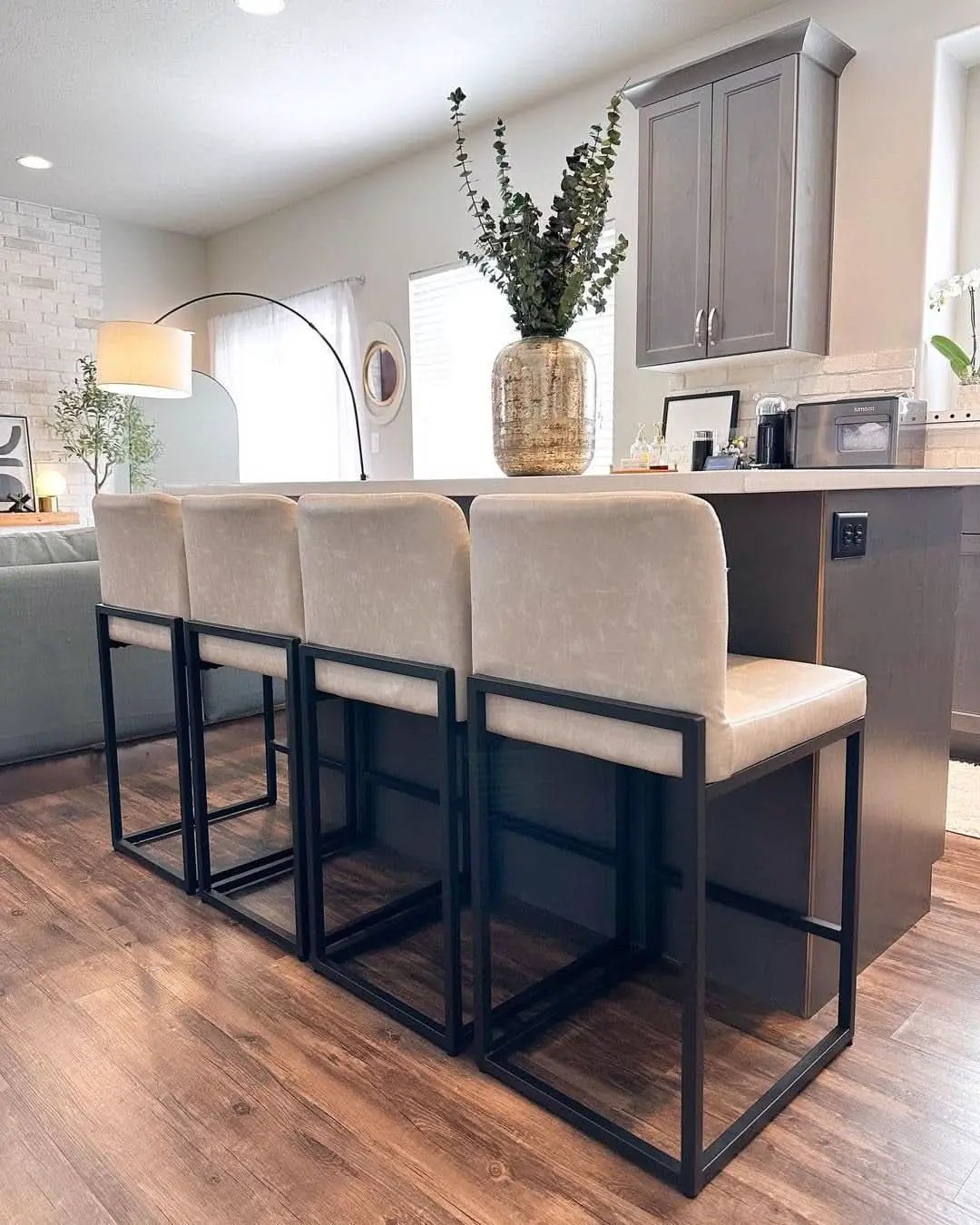 Set Of 4 Counter Height Bar Stools PU Leather With Back from PriceLows™