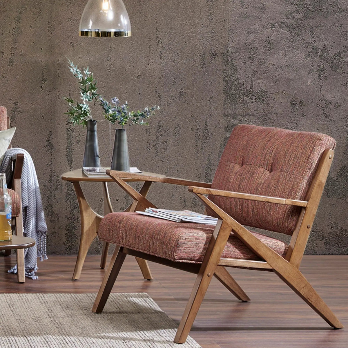 Mid-Century Lounge Chair | Tufted Upholstery | Solid Wood Frame | Tufted Back And Seat